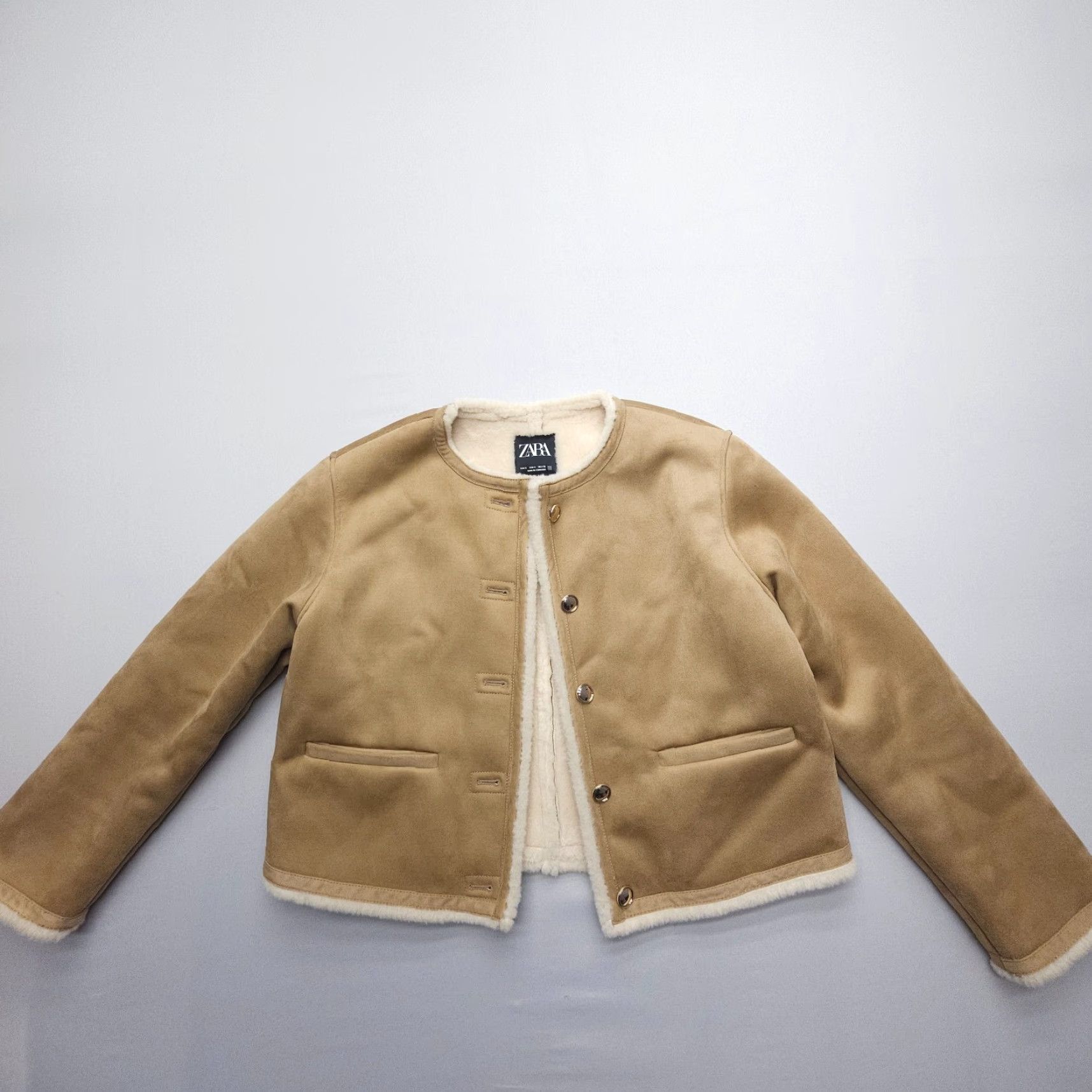 Zara Zara Coat Short Faux Fur Lined Double-Faced Button Tan Brown Size S Women Vintage No Size S / US 4 / IT 40 - 2 Thumbnail