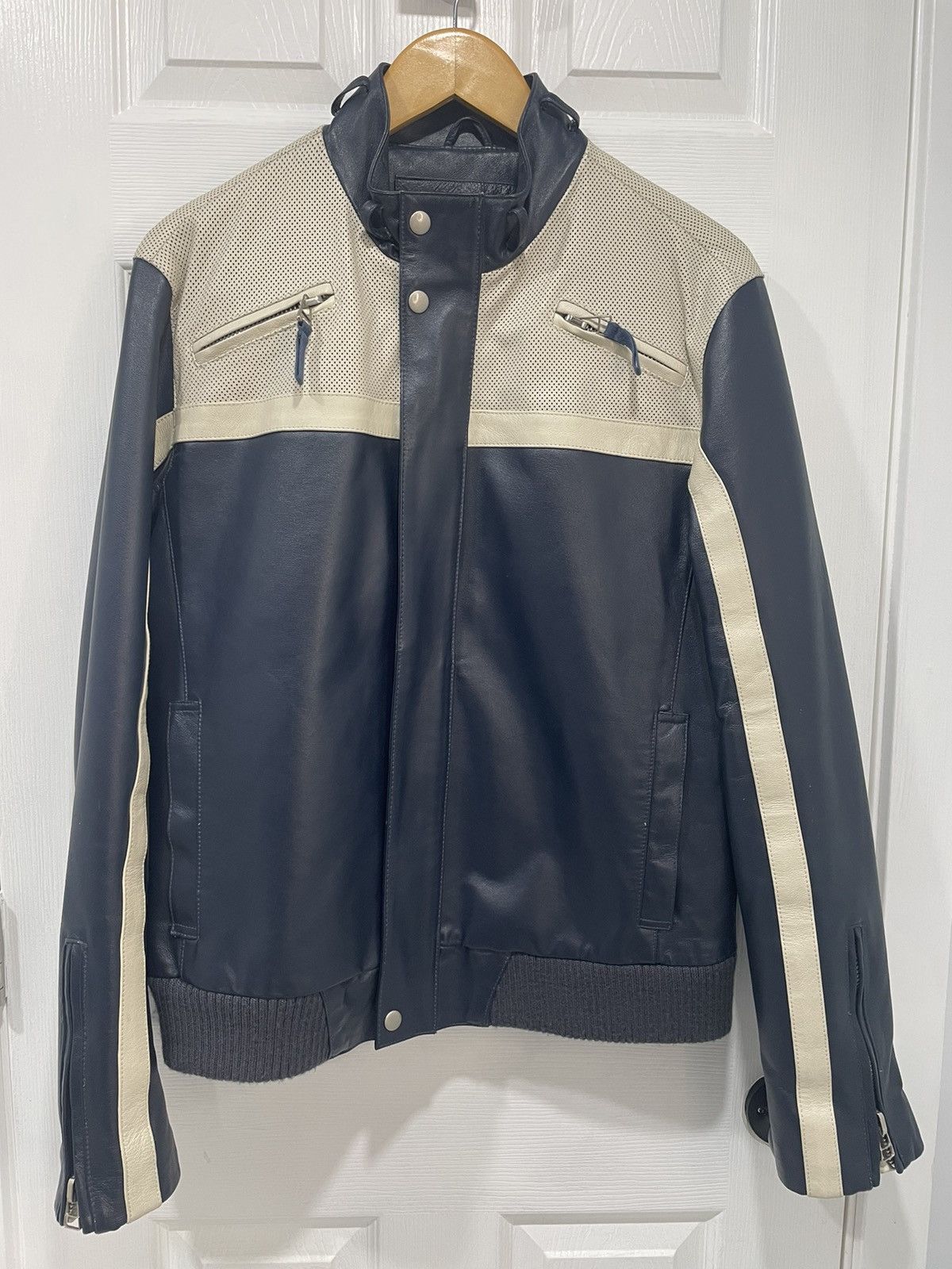 Other Blue and White leather biker jacket Size US M / EU 48-50 / 2 - 1 Thumbnail