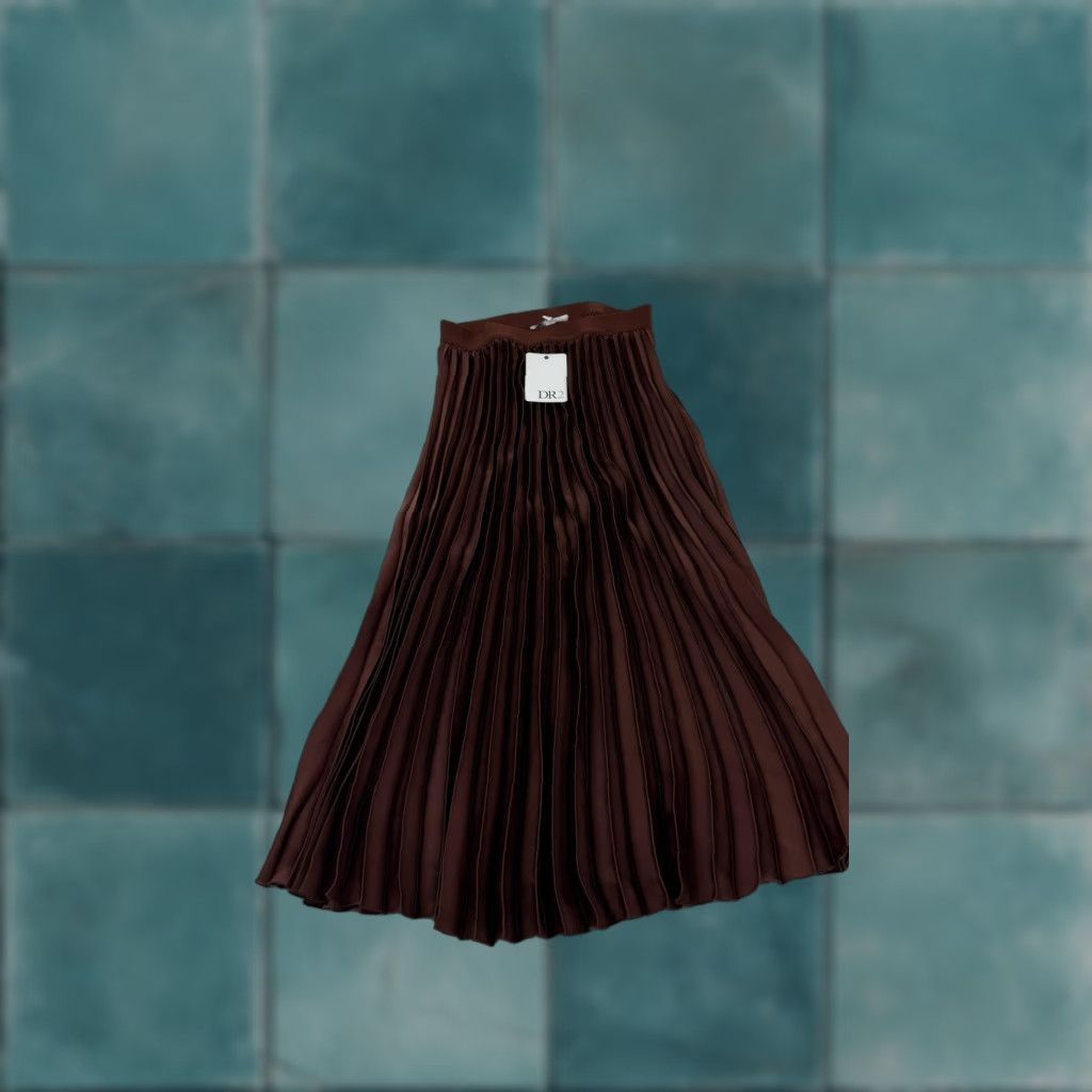 Vintage DR2 Skirt Womens Small Brown Pleated Midi Elastic Waist Pull On Polyester Size 28" / US 6 / IT 42 - 1 Thumbnail