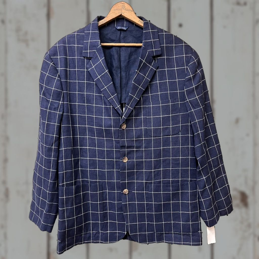 Tommy Hilfiger New Tommy Hilfiger Men Blazer Sz Large Linen Jacket Blue White Windowpane Size 42R - 1 Thumbnail