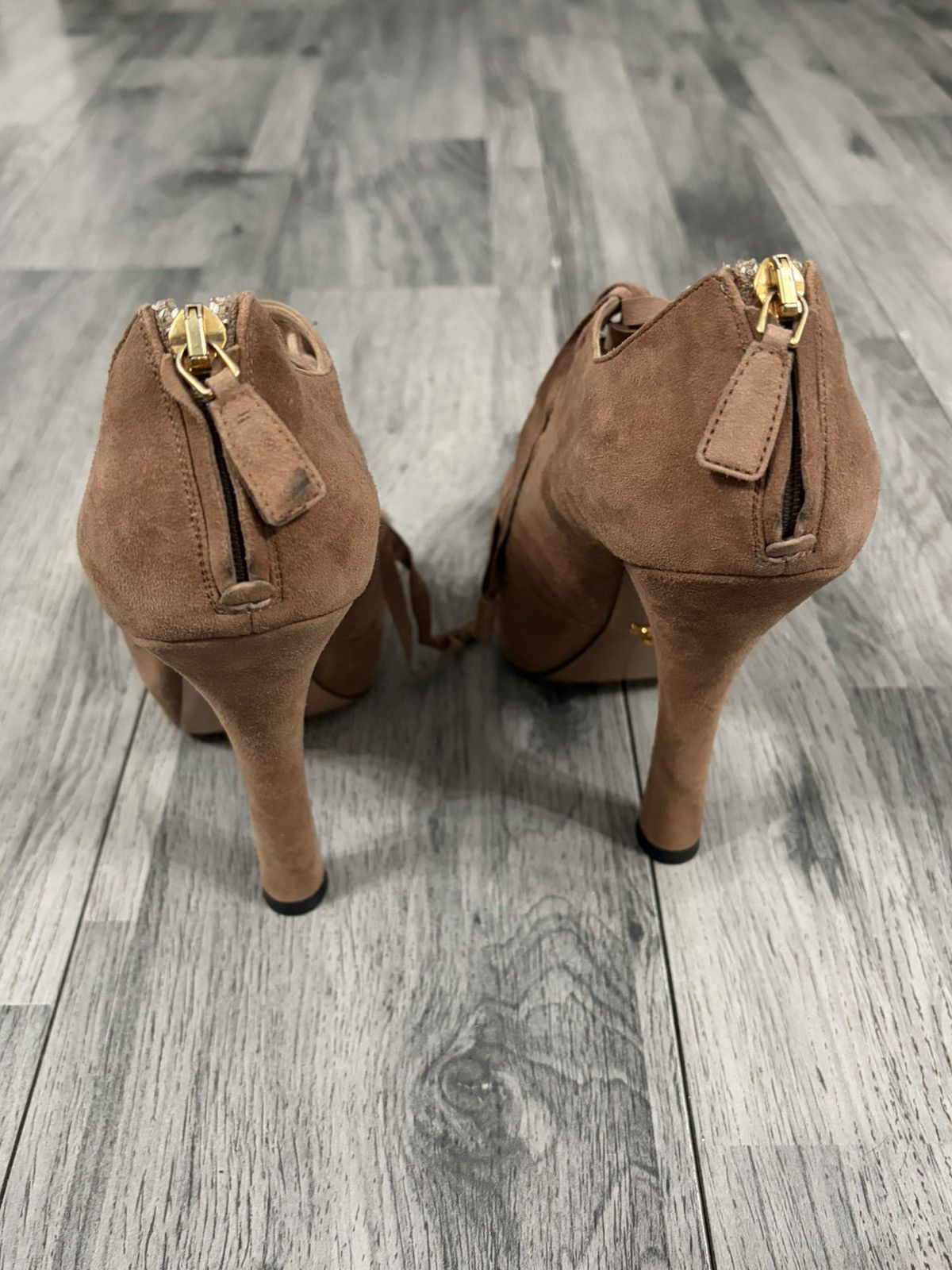 Prada Prada Tan Suede Lace-Up High Heel Booties Size US 7 / IT 37 - 5 Thumbnail
