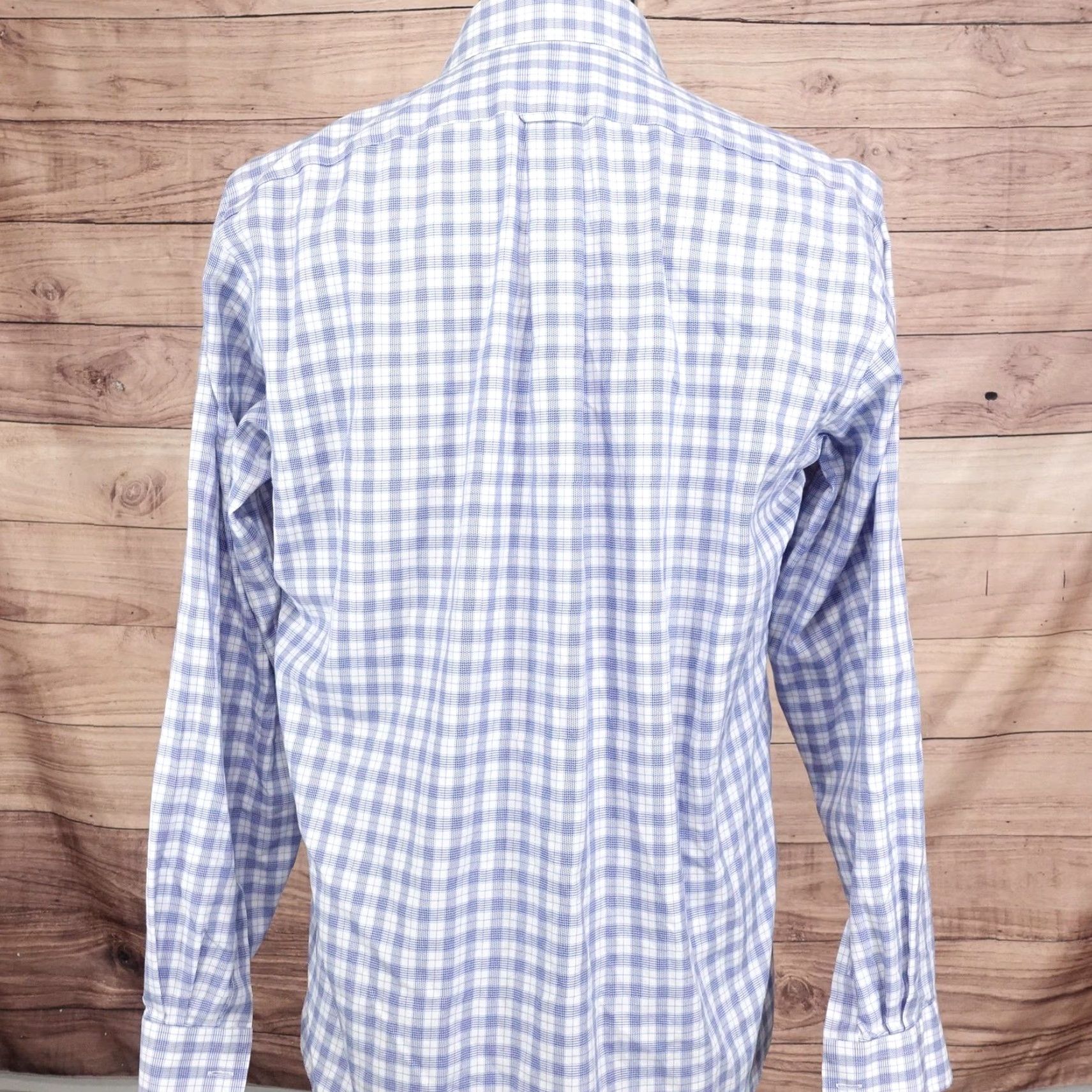 Vintage KIRKLAND Signature Dress Shirt Mens Large 16 35 Blue White Plaid Non-Iron Work Office Classic Size 42R - 4 Thumbnail