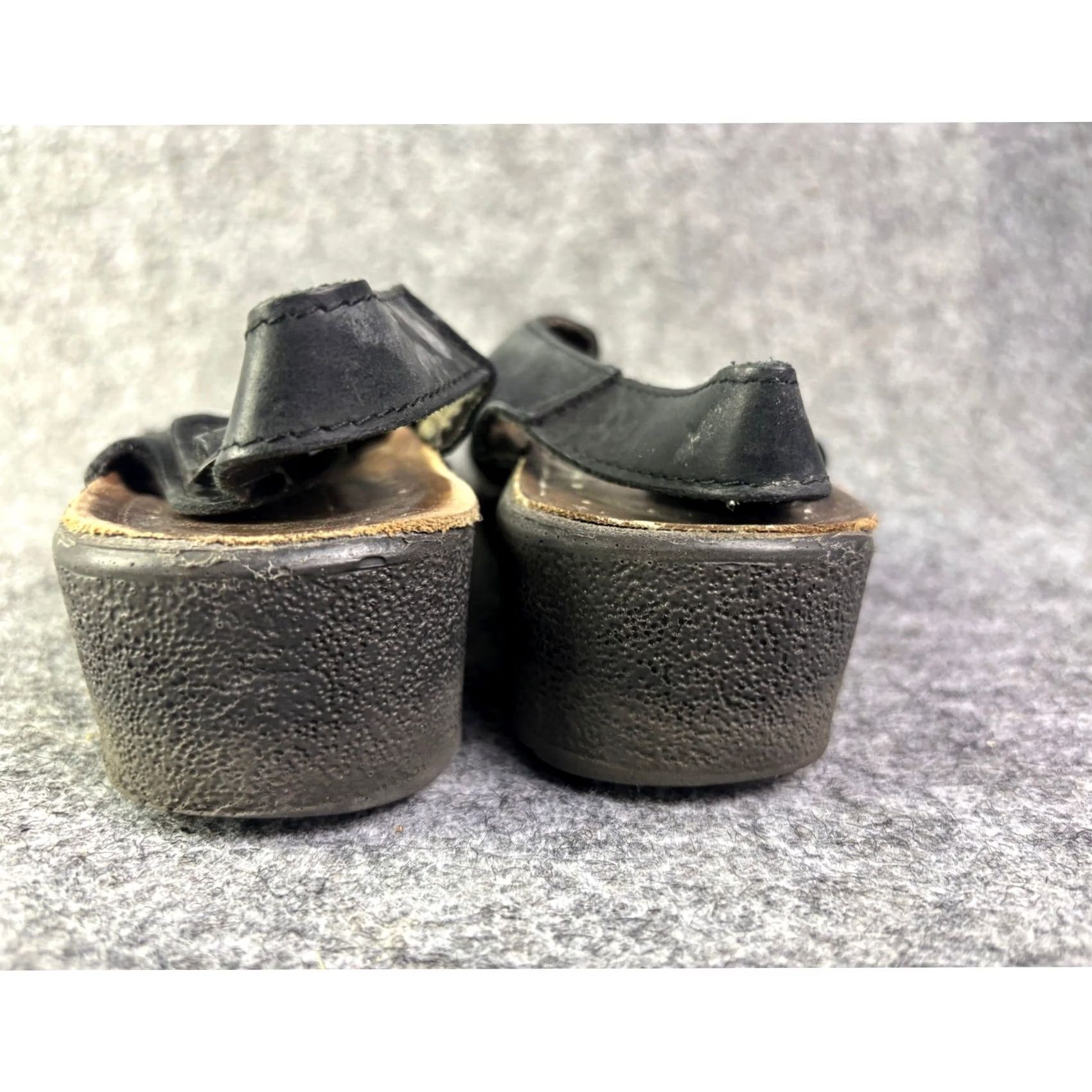 Vintage Fly Flot Sandals Womens 40 Black Leather Slingback Wedge Italy Size US 10 / IT 40 - 5 Thumbnail