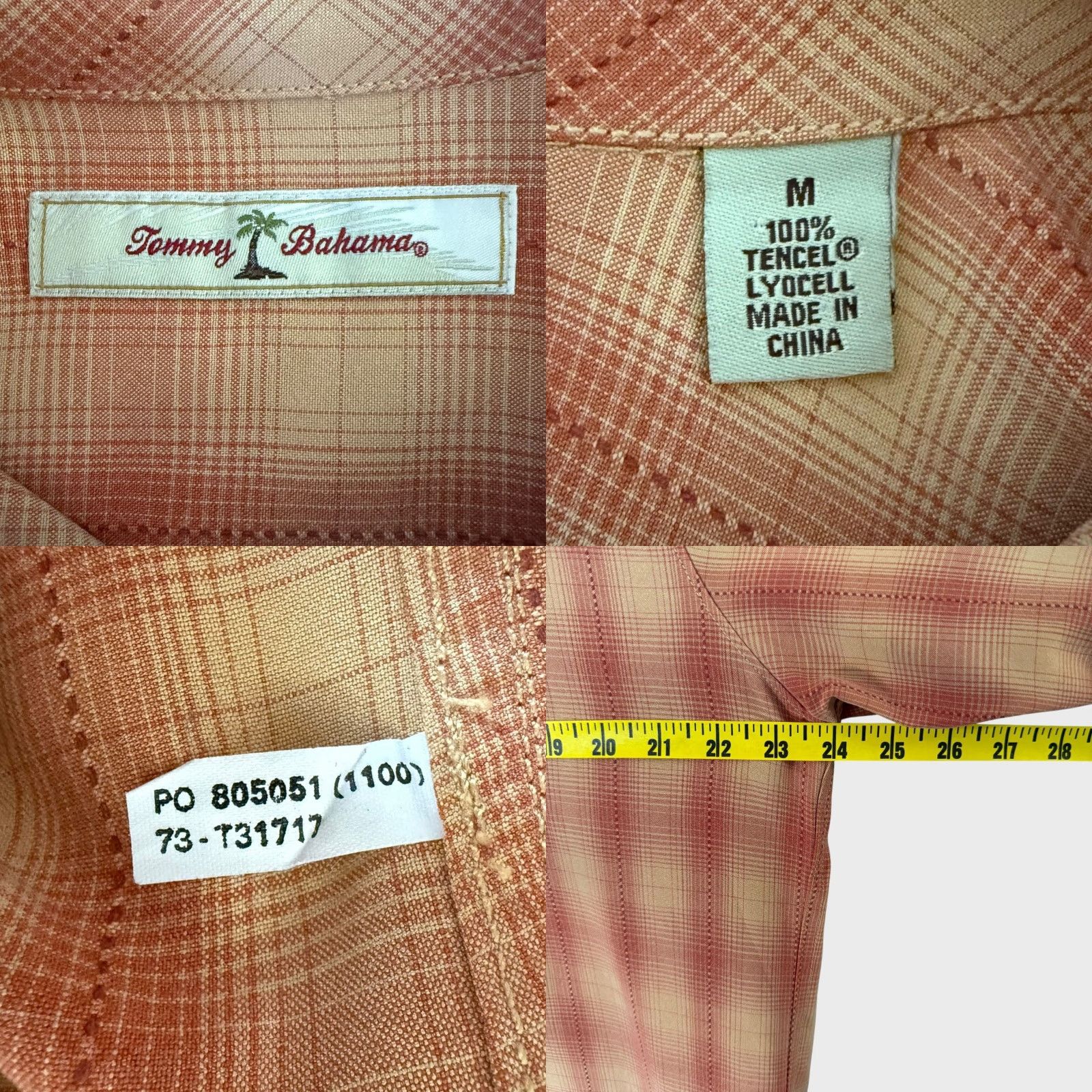 Tommy Bahama Tommy Bahama Plaid Shirt Button-Down Long Sleeve Orange Men's Medium Lyocell Tencel Beach Preppy Classic Mens Size US M / EU 48-50 / 2 - 8 Thumbnail
