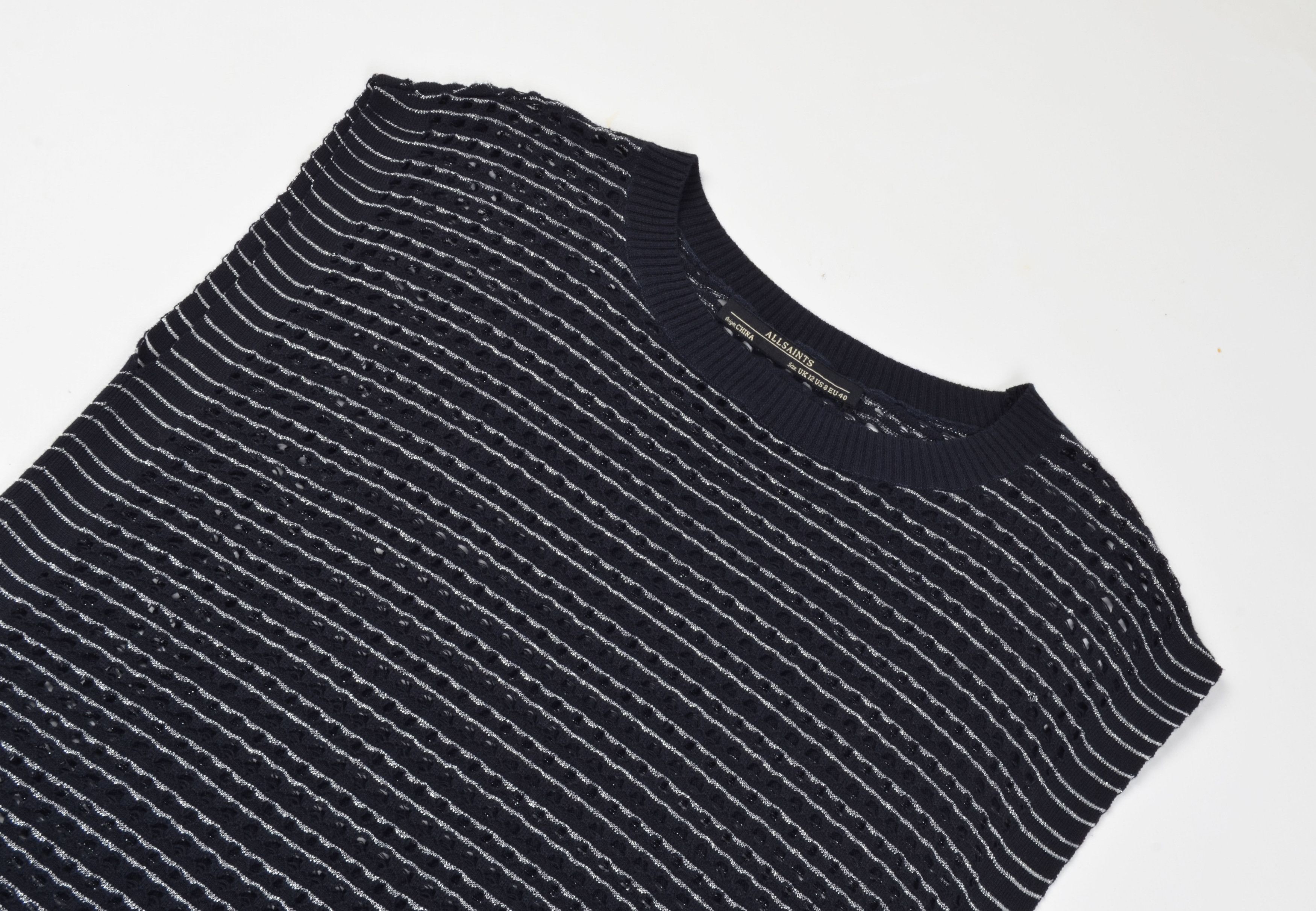 Allsaints AllSaints Navy Blue Open Knit Sleeveless Dress Size M / US 6-8 / IT 42-44 - 5 Thumbnail