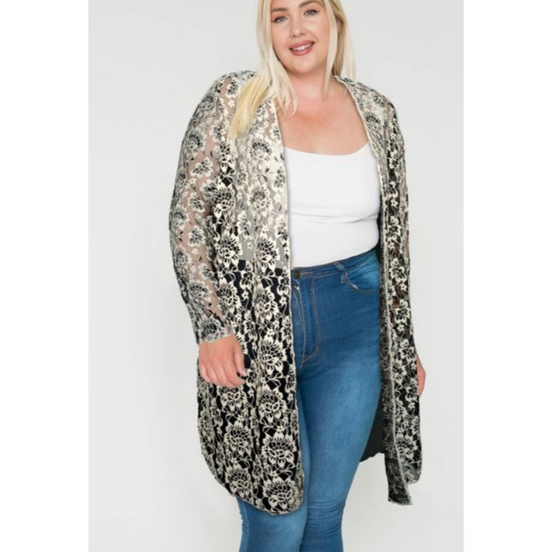 Other Floral Lace 3X Long Cardigan Kimono Jacket For Women In Blac Size 3XL / US 20-22 - 1 Thumbnail