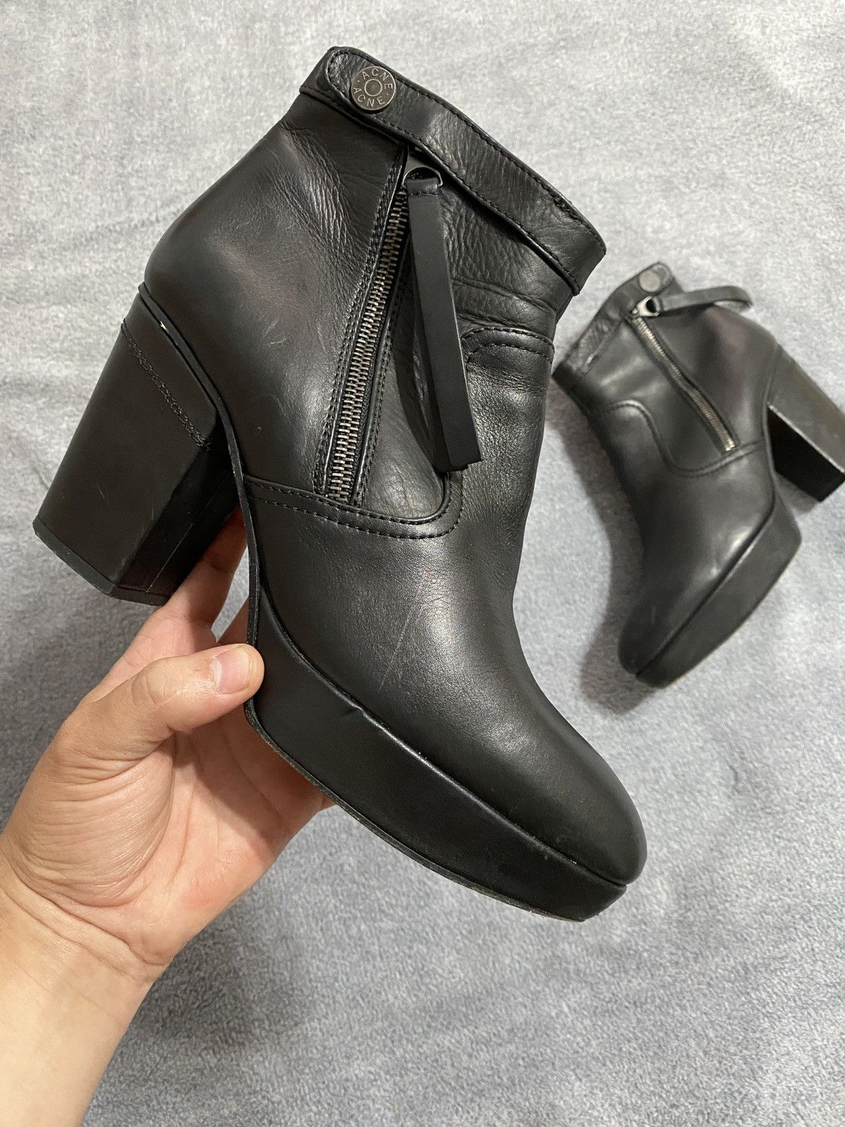 Acne Studios Vintage Black Leather Platform Ankle Boots Y2k