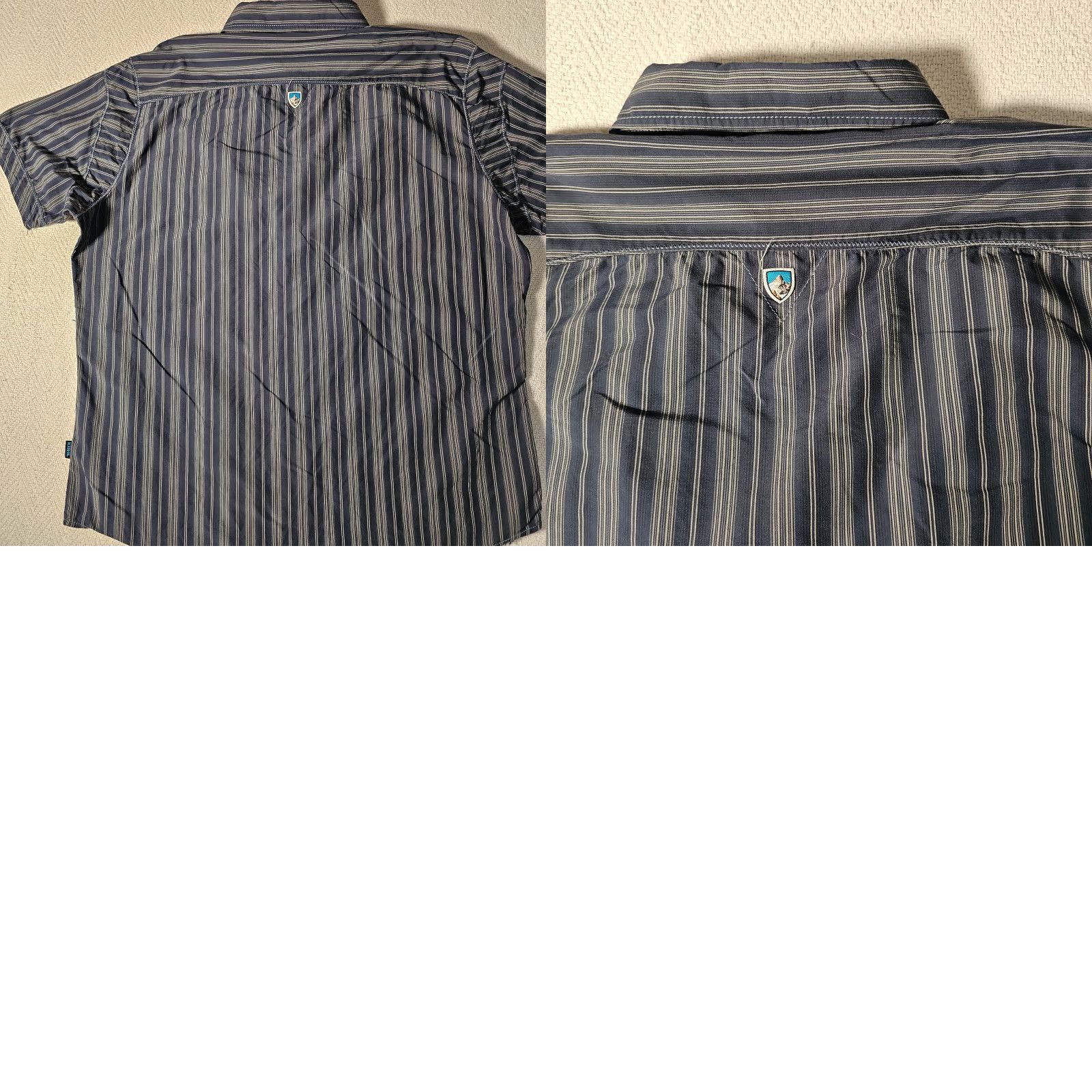 Vintage Kuhl Men's Medium Navy Stripe Nylon Hiking Shirt Button Up Short Sleeve Pocket Size US M / EU 48-50 / 2 - 8 Thumbnail