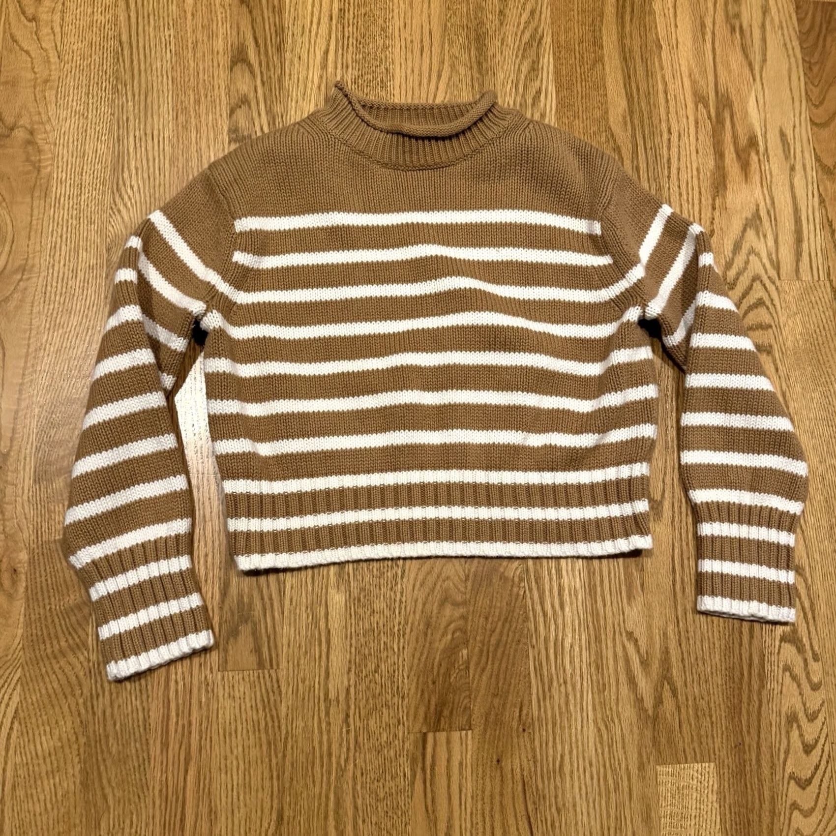 J.Crew VINTAGE J.CREW Roll Neck Sweater Women’s XXS Brown White Stripe Cotton Cropped Sweater Size XXS / US 00 / IT 34 - 2 Thumbnail