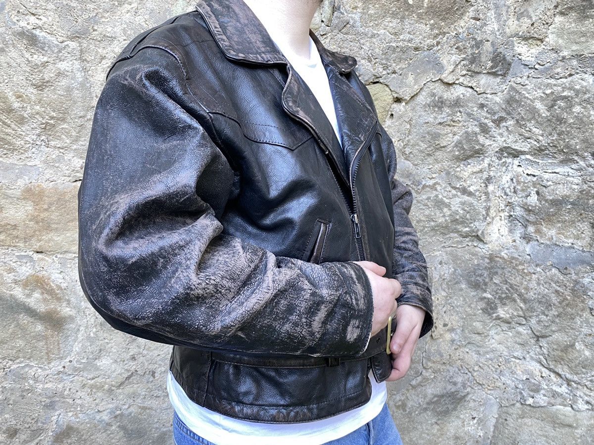 Vintage Retro style 50s Motorcycle Distressed Leather Biker Jacket Size US XL / EU 56 / 4 - 20 Thumbnail