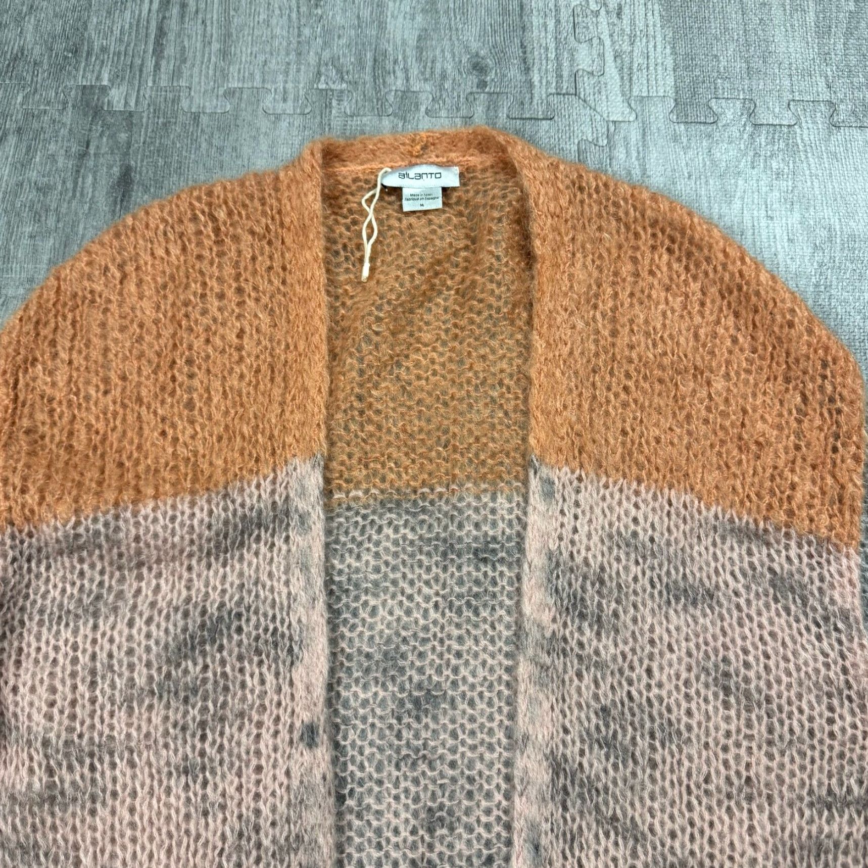Vintage VINTAGE AILANTO Designer Spain Open Front Fuzzy Mohair Cardigan Women Size M Orange Geometric Knit Fall Winter Spring Size M / US 6-8 / IT 42-44 - 2 Thumbnail