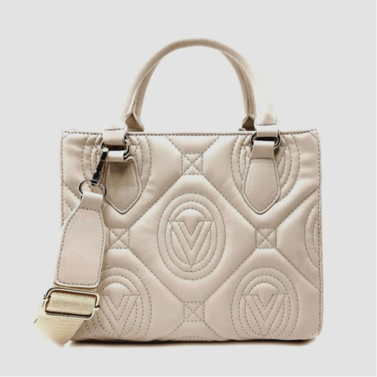 Other Valentino Orlandi Large Quilted Logo Tote Bag Crosbody Beige Size ONE SIZE - 4 Thumbnail