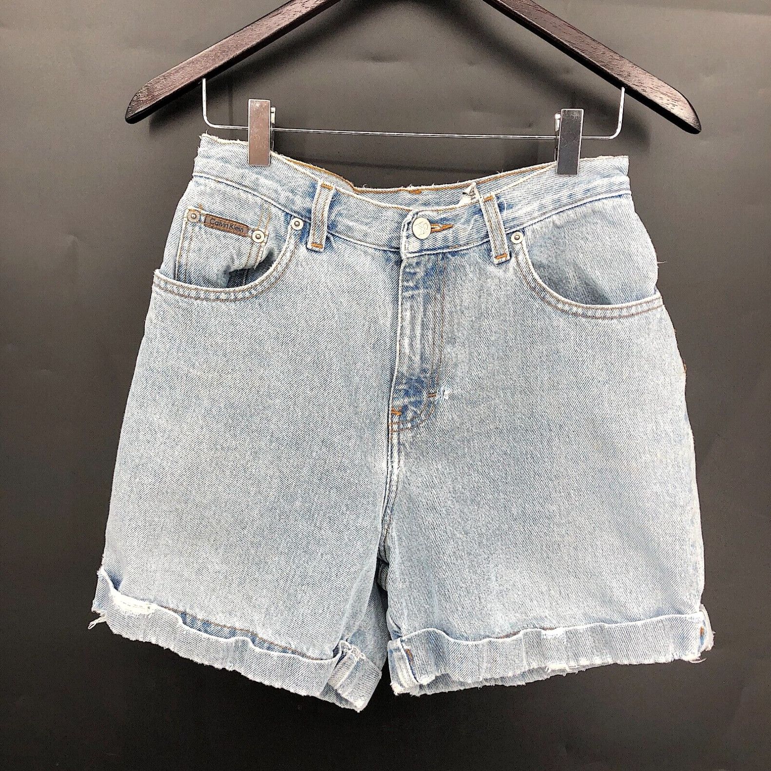 image of Vintage 90's Calvin Klein High Rise Waist Denim Mom Jean Shorts Distressed 9 10 in White, Women's (