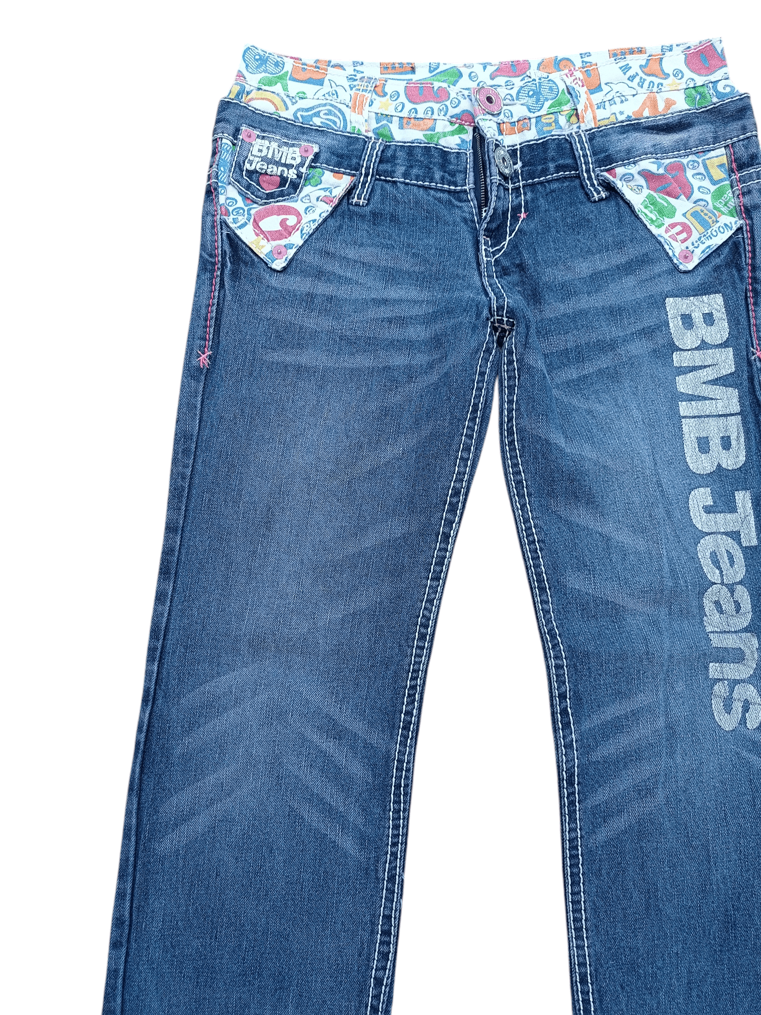 Designer VTG🔥BLUE MOON BLUE Double Waist Big Logo Paint Design Denim Size US 34 / EU 50 - 16 Thumbnail