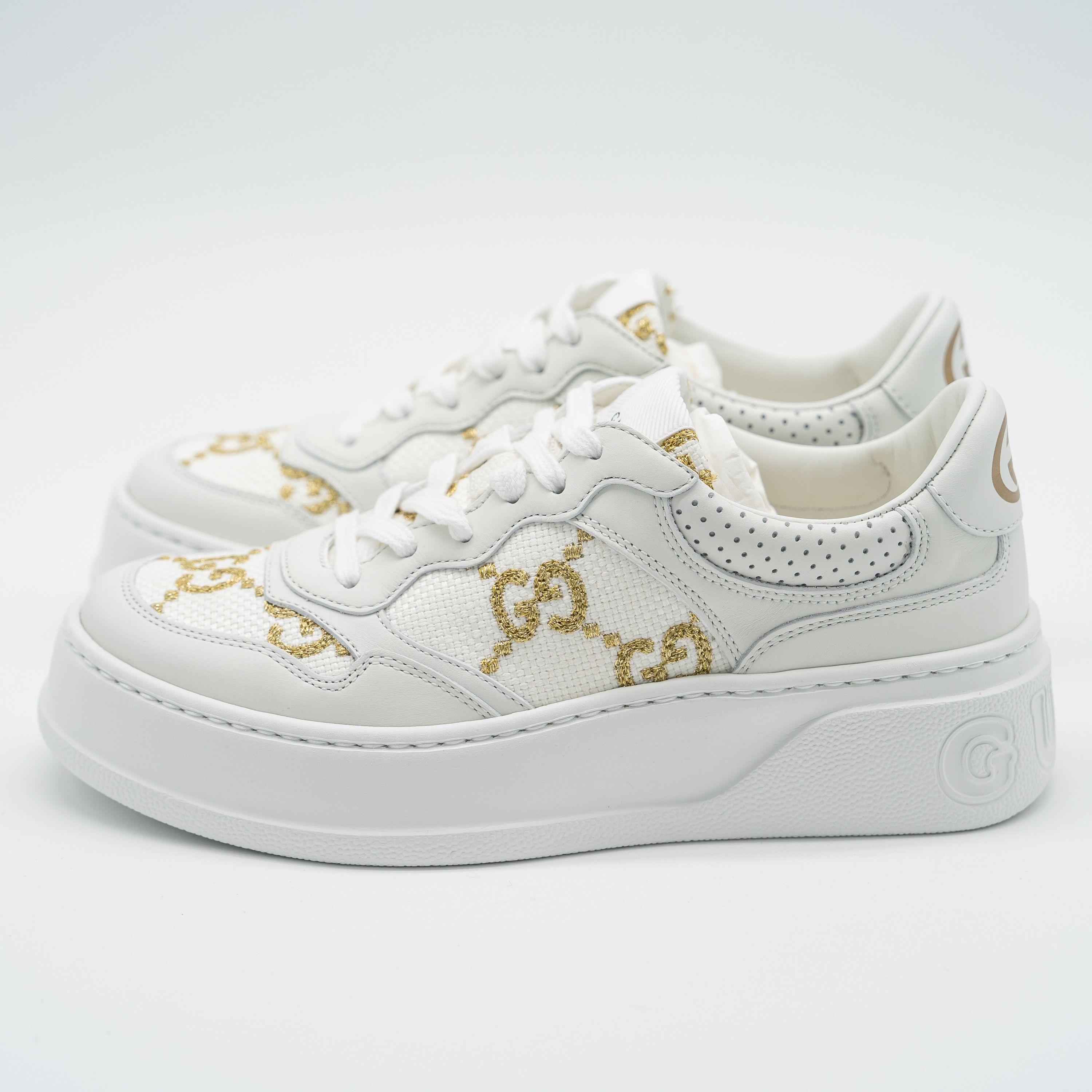Gucci 6us Gucci GG White Gold Leather Sneakers Chunky Size US 6 / IT 36 - 4 Thumbnail