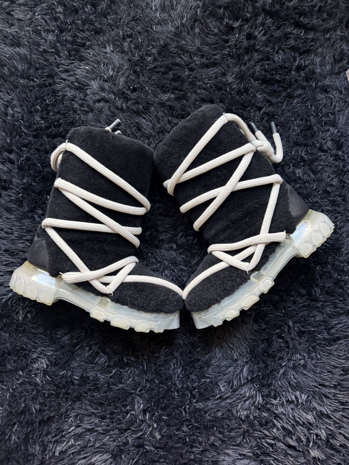 Rick Owens Shearling Lunar Tractor Boot Fall 2023 Size US 12 / EU 45 - 2 Thumbnail