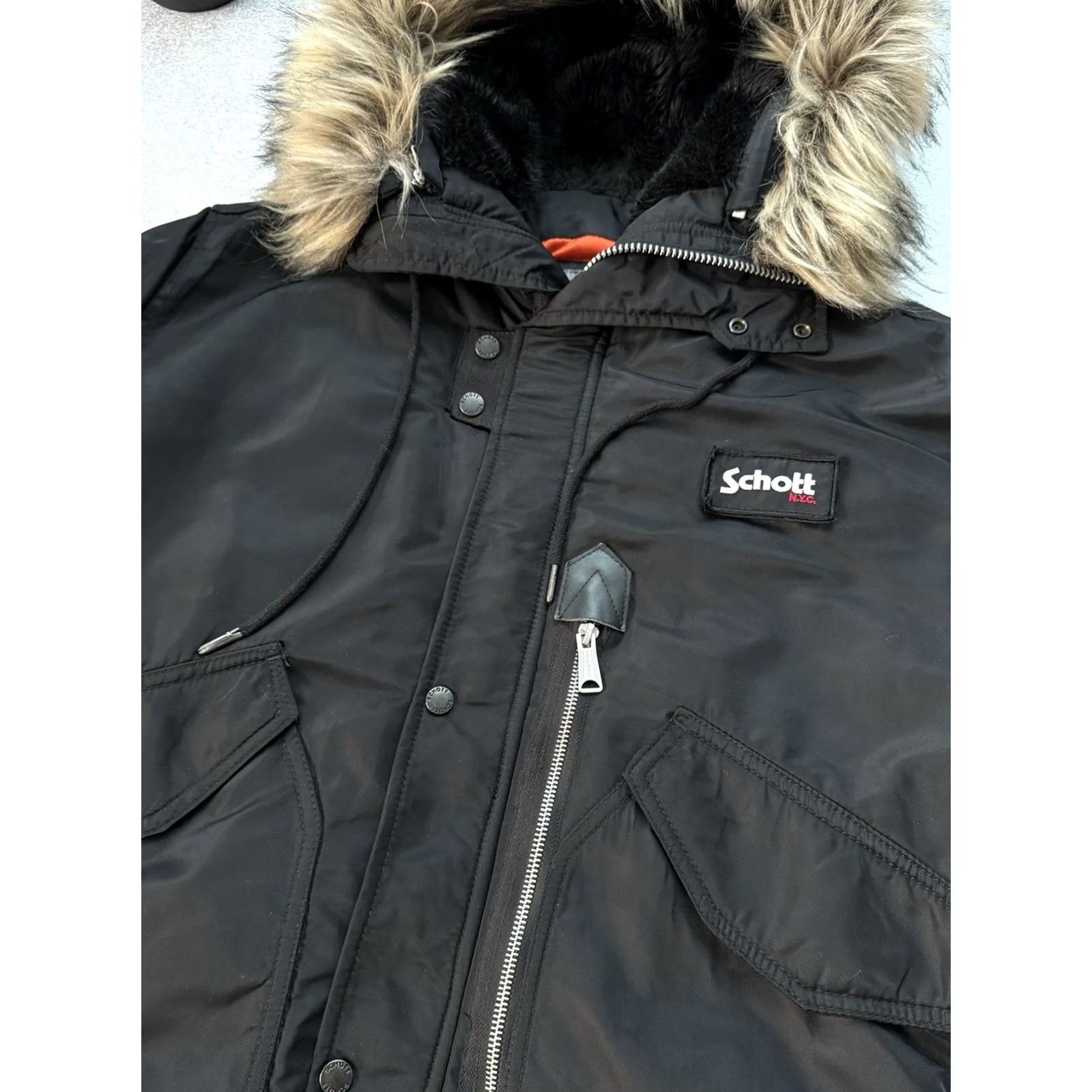 Schott VINTAGE Schott NYC Bomber Jacket Faux Fur Y2K Army Black 3XL Men’s Jacket Size US XXL / EU 58 / 5 - 6 Thumbnail