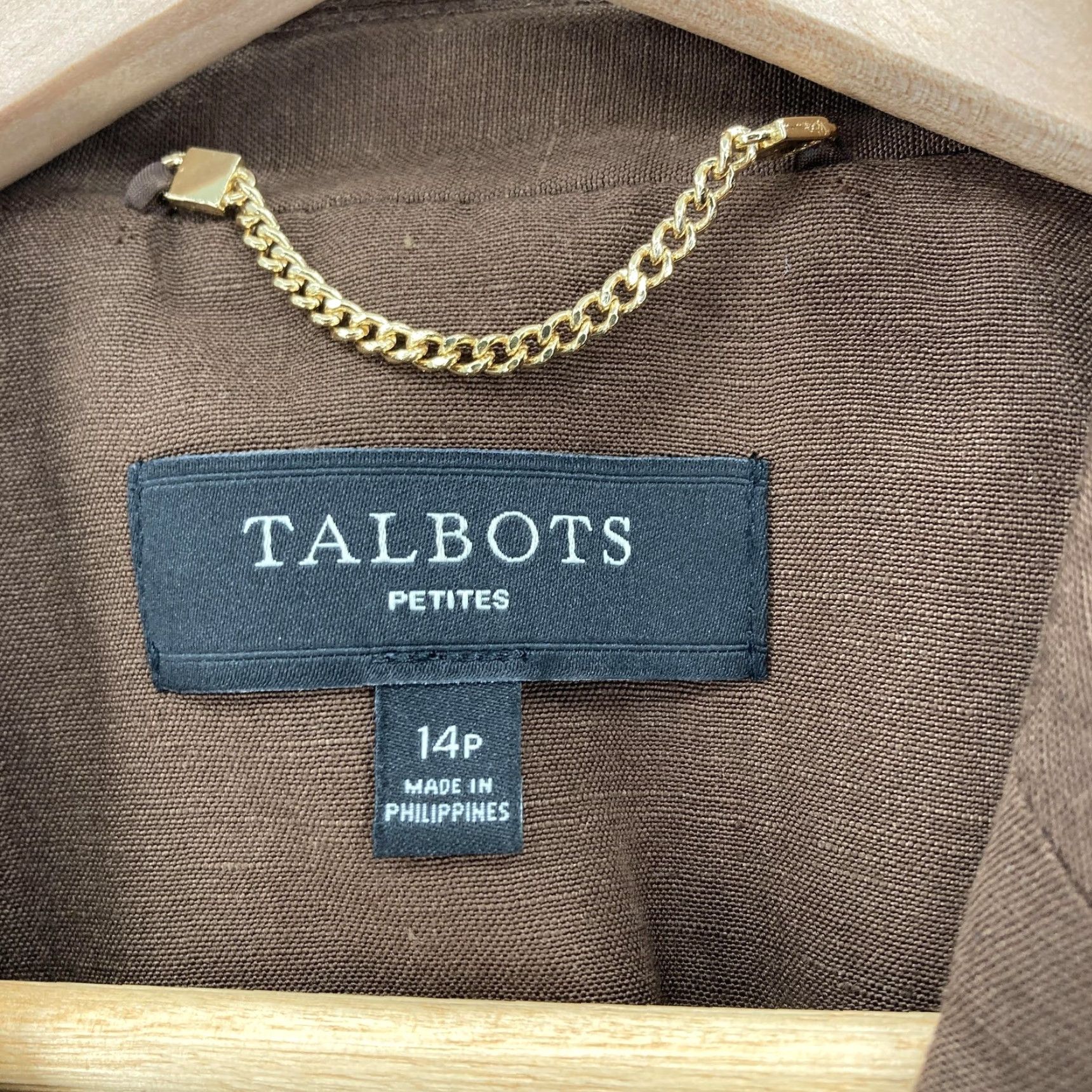 Talbots VINTAGE Talbots Blazer Womens 14P Petite Brown Linen Blend Button Front Tailored Jacket Size XL / US 12-14 / IT 48-50 - 4 Thumbnail
