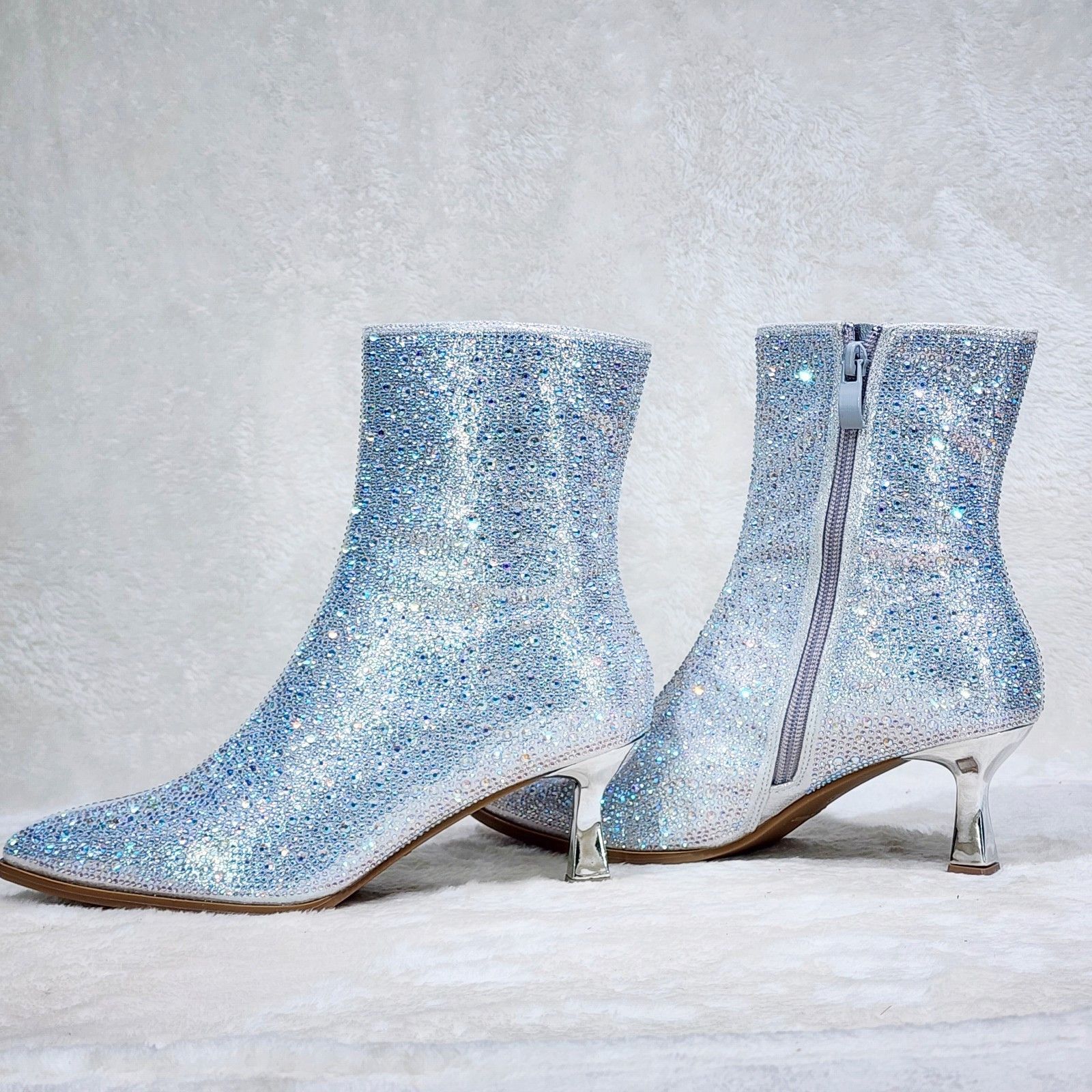 Other Silver Rhinestone Ankle Boots 2.5" Kitten Heels Size US 7 / IT 37 - 3 Thumbnail