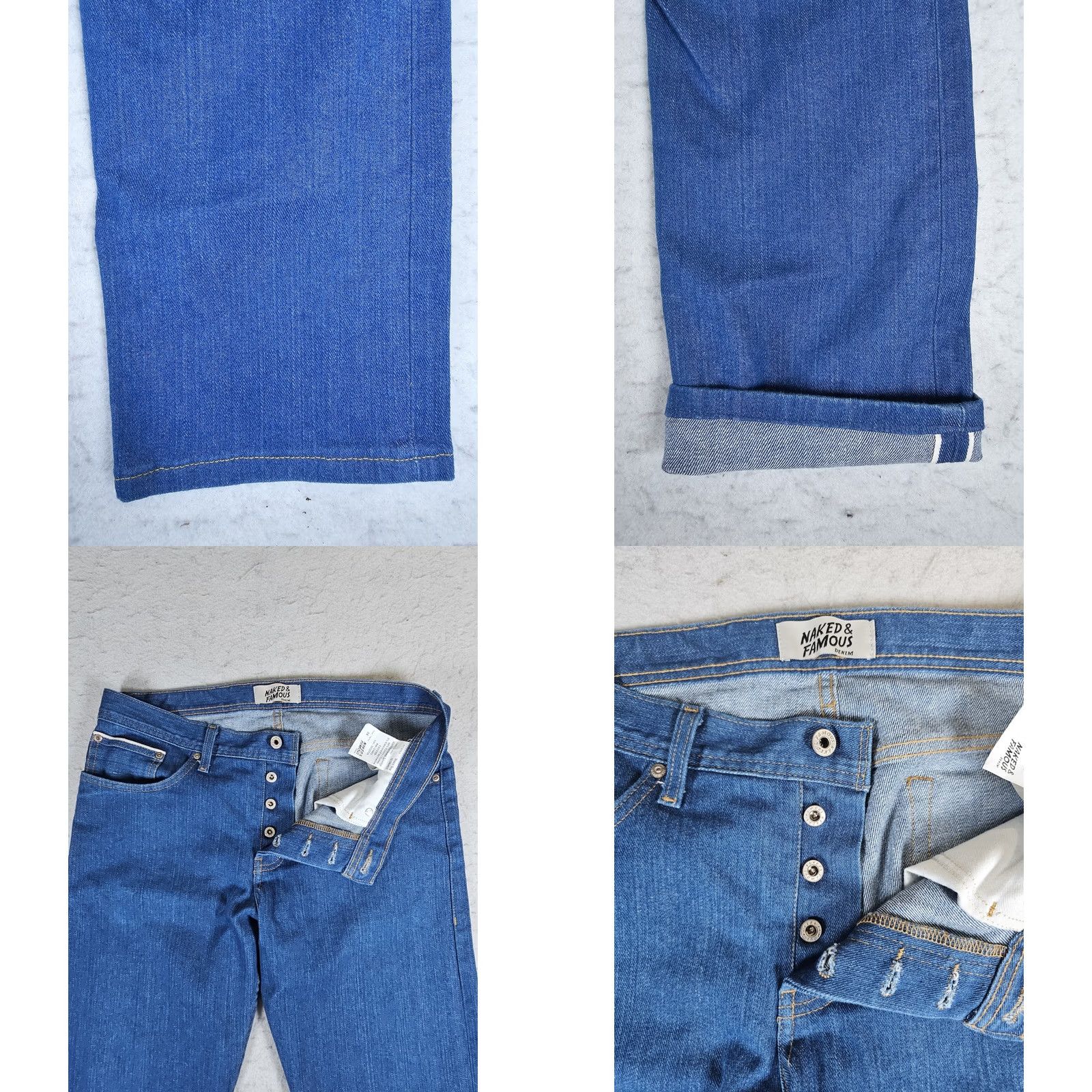 Denime Naked & Famous Weird Guy Selvedge Raw Denim Jeans Mens 34 Island Blue Stretch 34x30 Size US 34 / EU 50 - 8 Thumbnail
