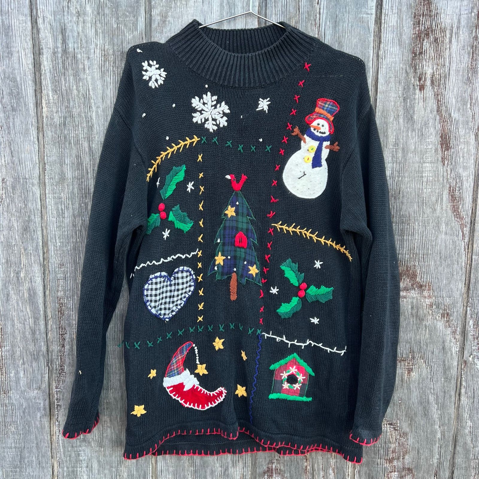 90s Ugly Christmas Sampler Sweater Tunic Mock Neck MEDIUM