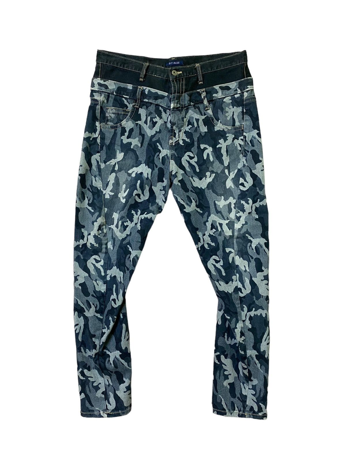 Japanese Brand Bit Blue Double Waist Camo style Baggy Denim Size US 32 / EU 48 - 1 Thumbnail