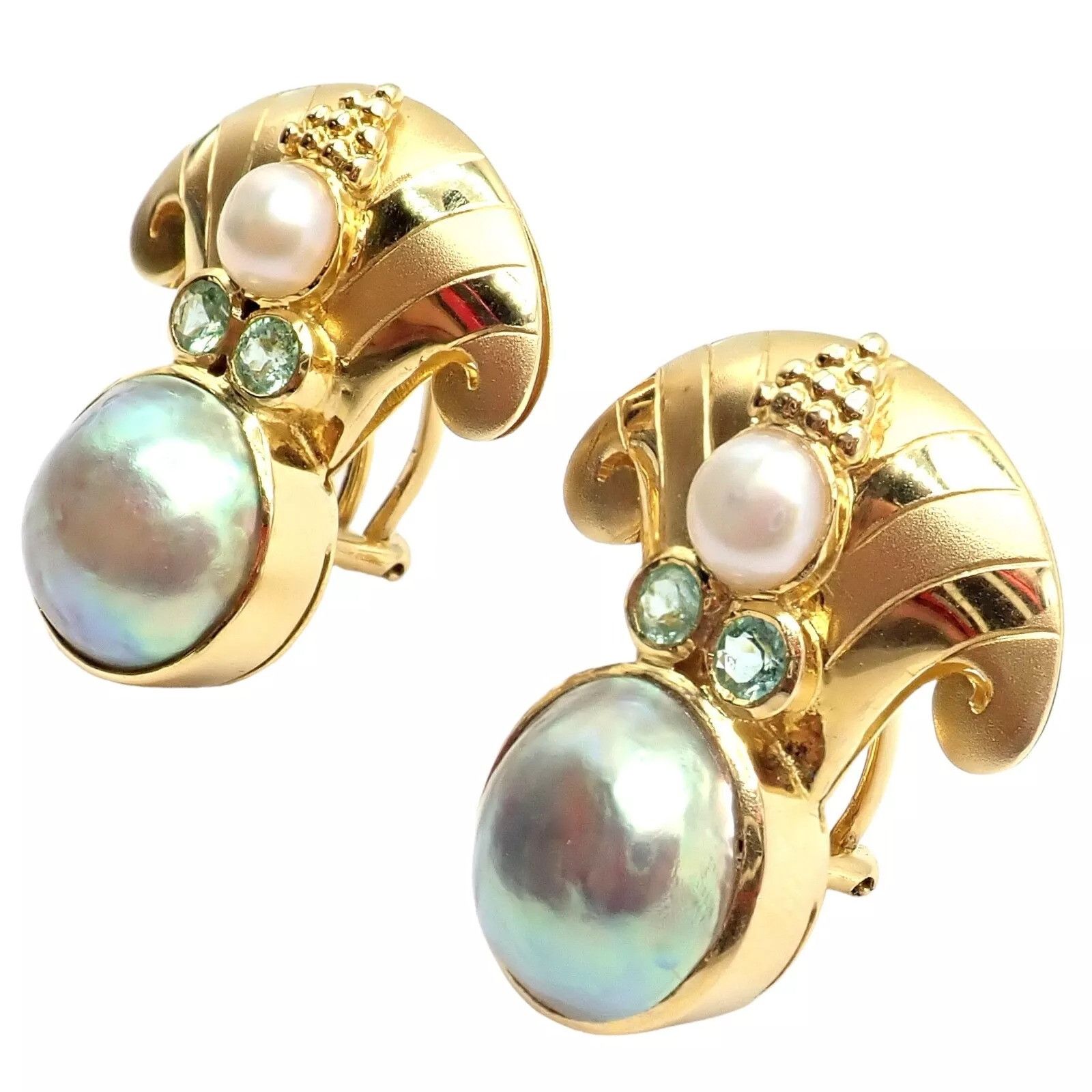 Vintage Paula Crevoshay Gold Abalone Pearl Blue Gemstone Earrings Size ONE SIZE - 9 Thumbnail
