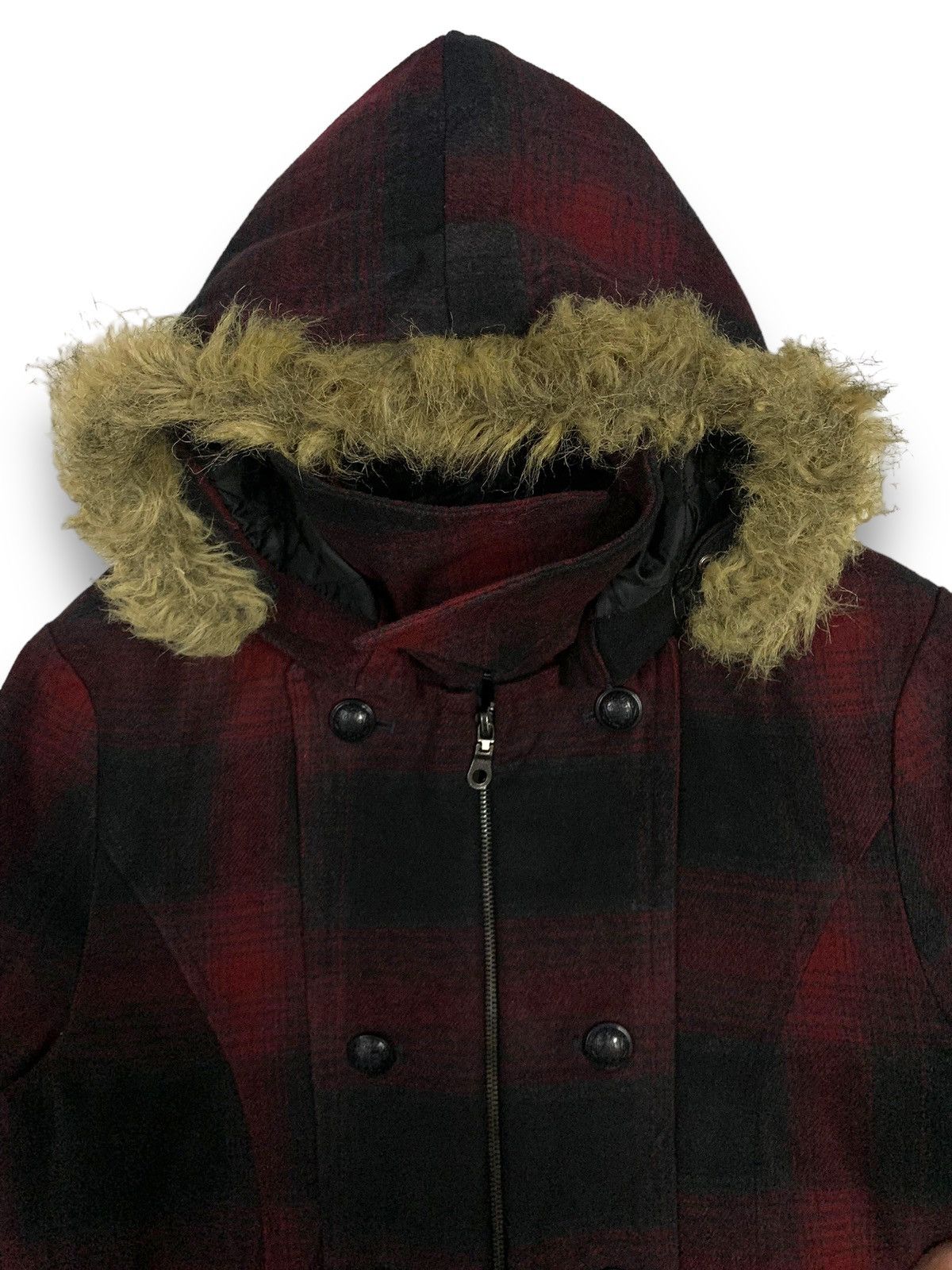 If Six Was Nine Vintage Black Baccara Checkered Faux Fur Hooded Punk Jacket Size US M / EU 48-50 / 2 - 5 Thumbnail