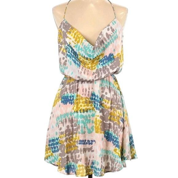 Other Love Stitch Halter Dress Watercolor Blot Ivory Blue Pink Size M / US 6-8 / IT 42-44 - 1 Thumbnail