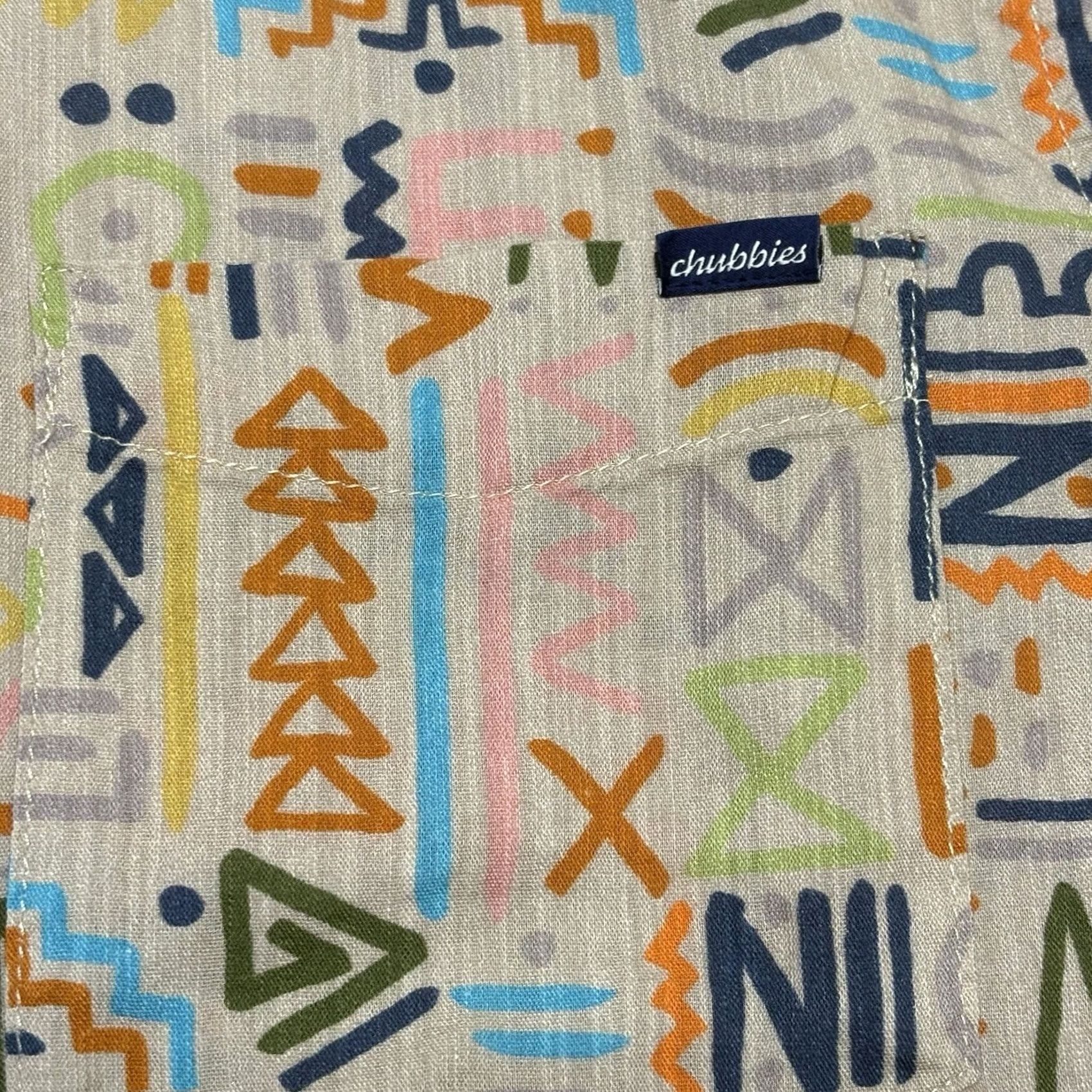 Chubbies Chubbies Shirt Mens S Tan Disco Slub Poplin Resort Geometric Print Short Sleeve Button Size US S / EU 44-46 / 1 - 7 Thumbnail