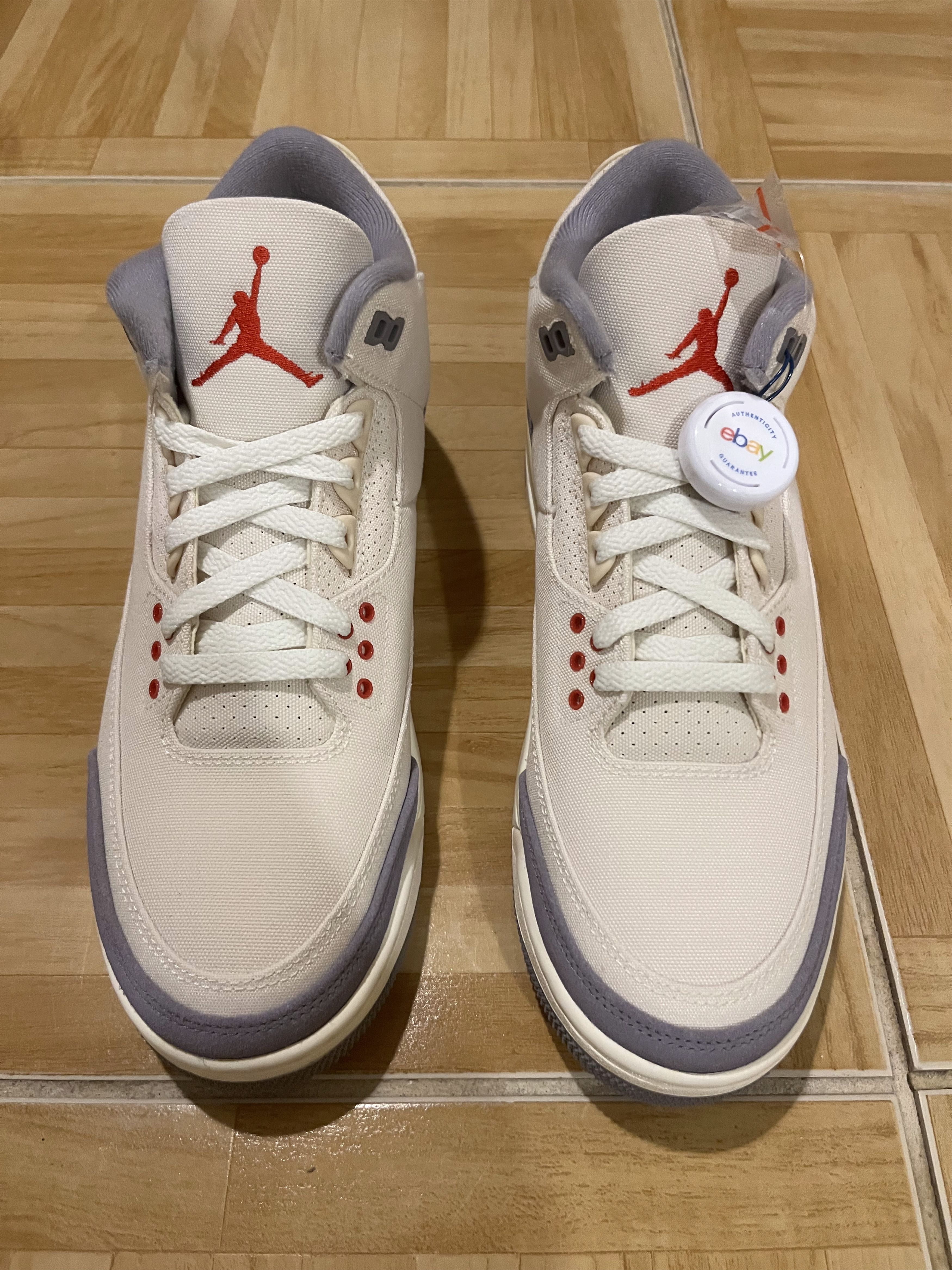 Jordan Brand Jordan 3 Retro Canvas Muslin Red Grey DH7139-100 Size 9.5 Size US 9.5 / EU 42-43 - 3 Thumbnail