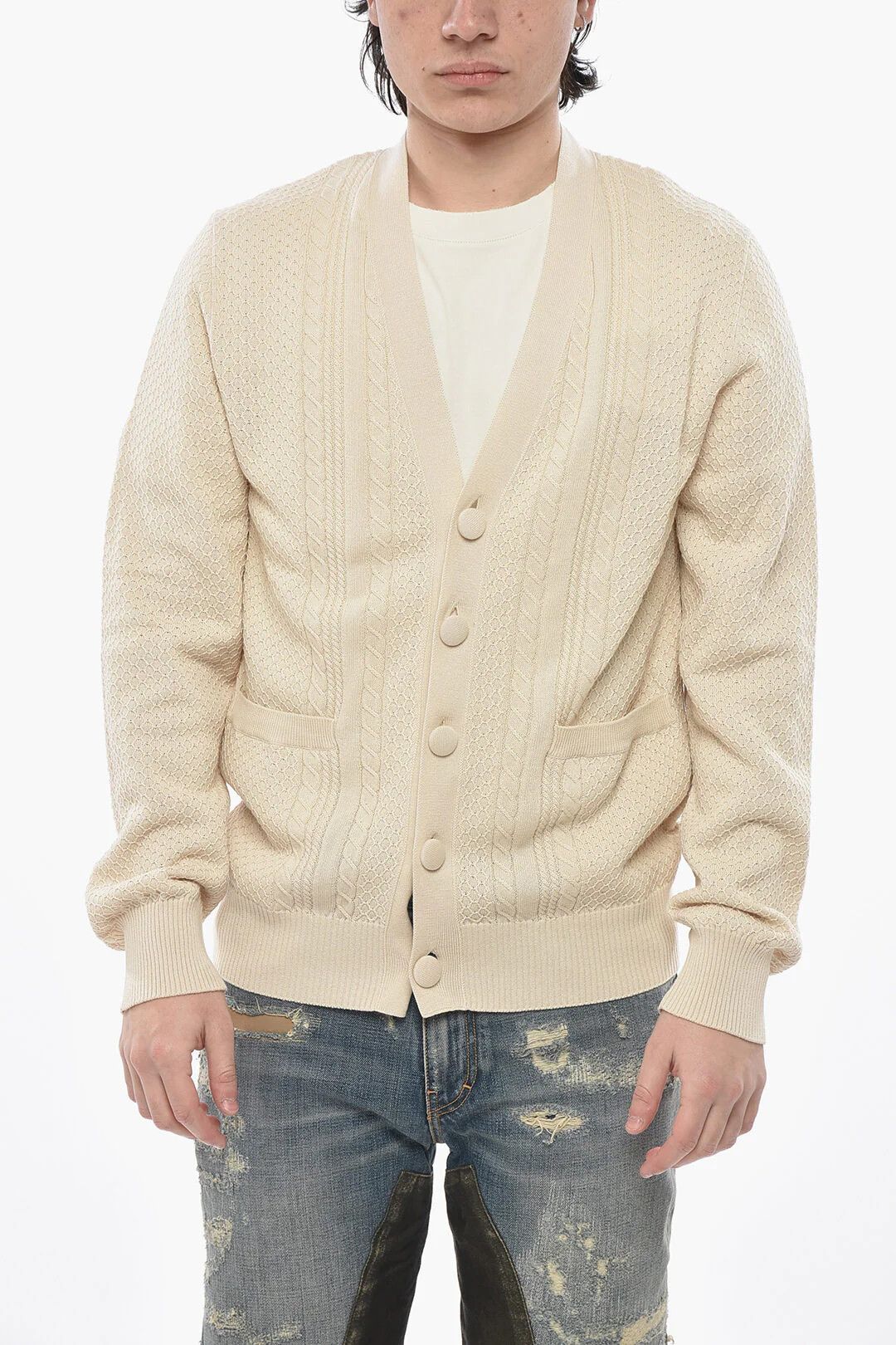 Givenchy og1mm0326 Cotton Cable-Knit Cardigan in White Size US S / EU 44-46 / 1 - 1 Thumbnail