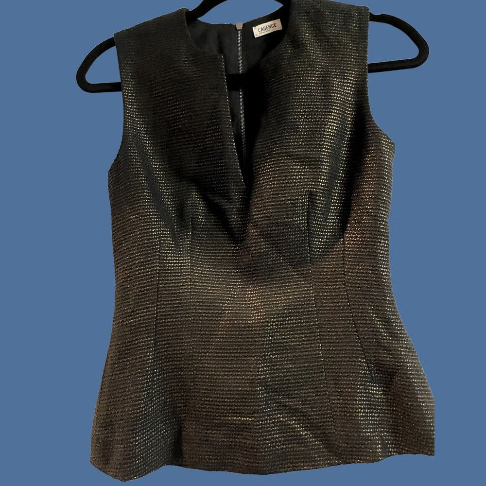 L'AGENCE L'Agence Vest Womens Size 2 Black Gold Metallic Textured Zip Up Sleeveless Top Size XS / US 0-2 / IT 36-38 - 1 Thumbnail
