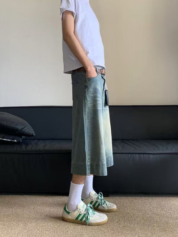 Japanese Brand × Jean Blue washed distressed straight vintage denim shorts Size US 32 / EU 48 - 2 Thumbnail