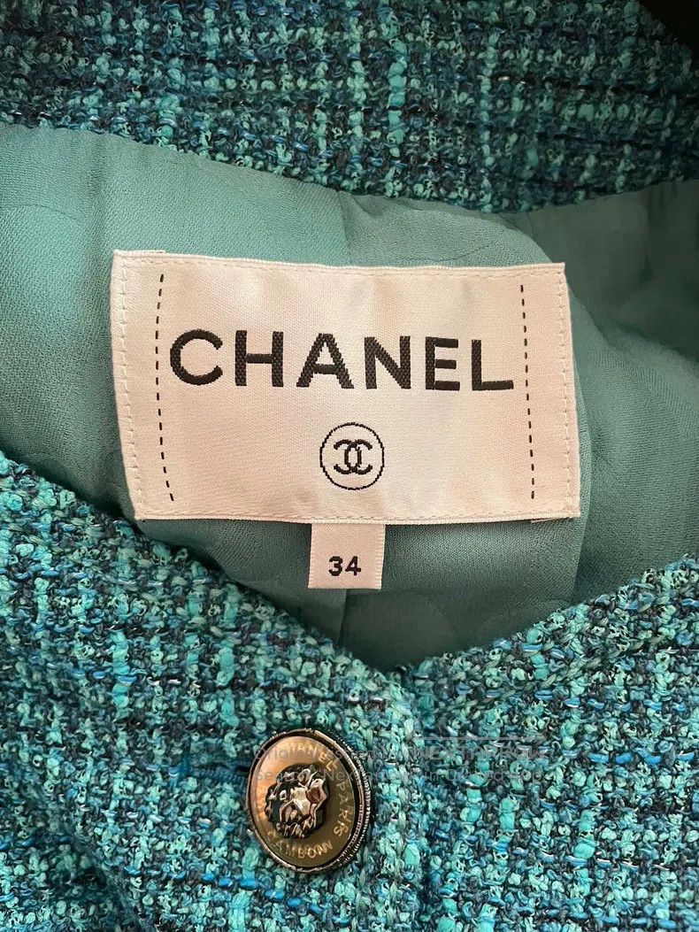 Chanel Chanel 22 Spring and Summer New Peacock Blue Tweed Coat Size XXS / US 00 / IT 34 - 8 Thumbnail