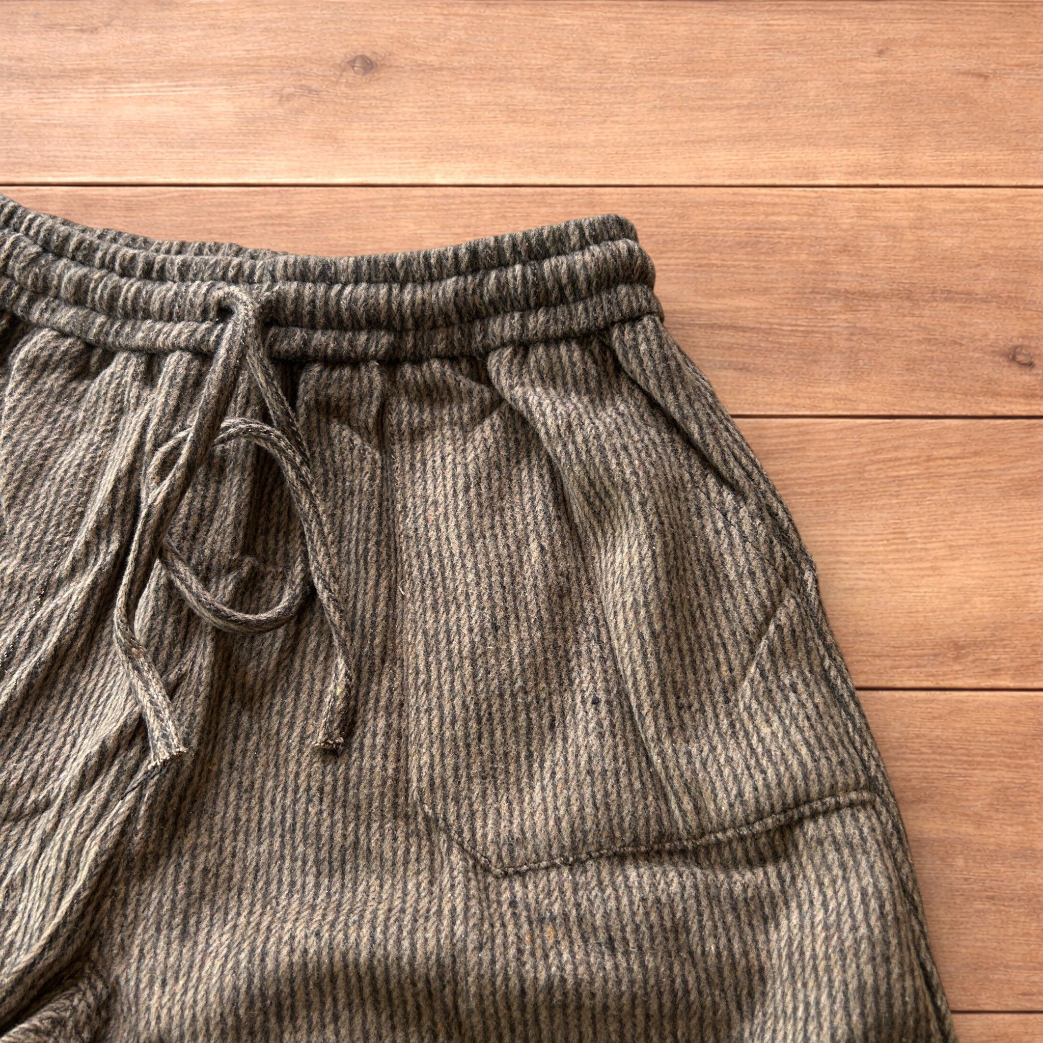 Japanese Brand Baggy wide leg woolly lounge pants w. stripes in brown. Size US 32 / EU 48 - 3 Thumbnail