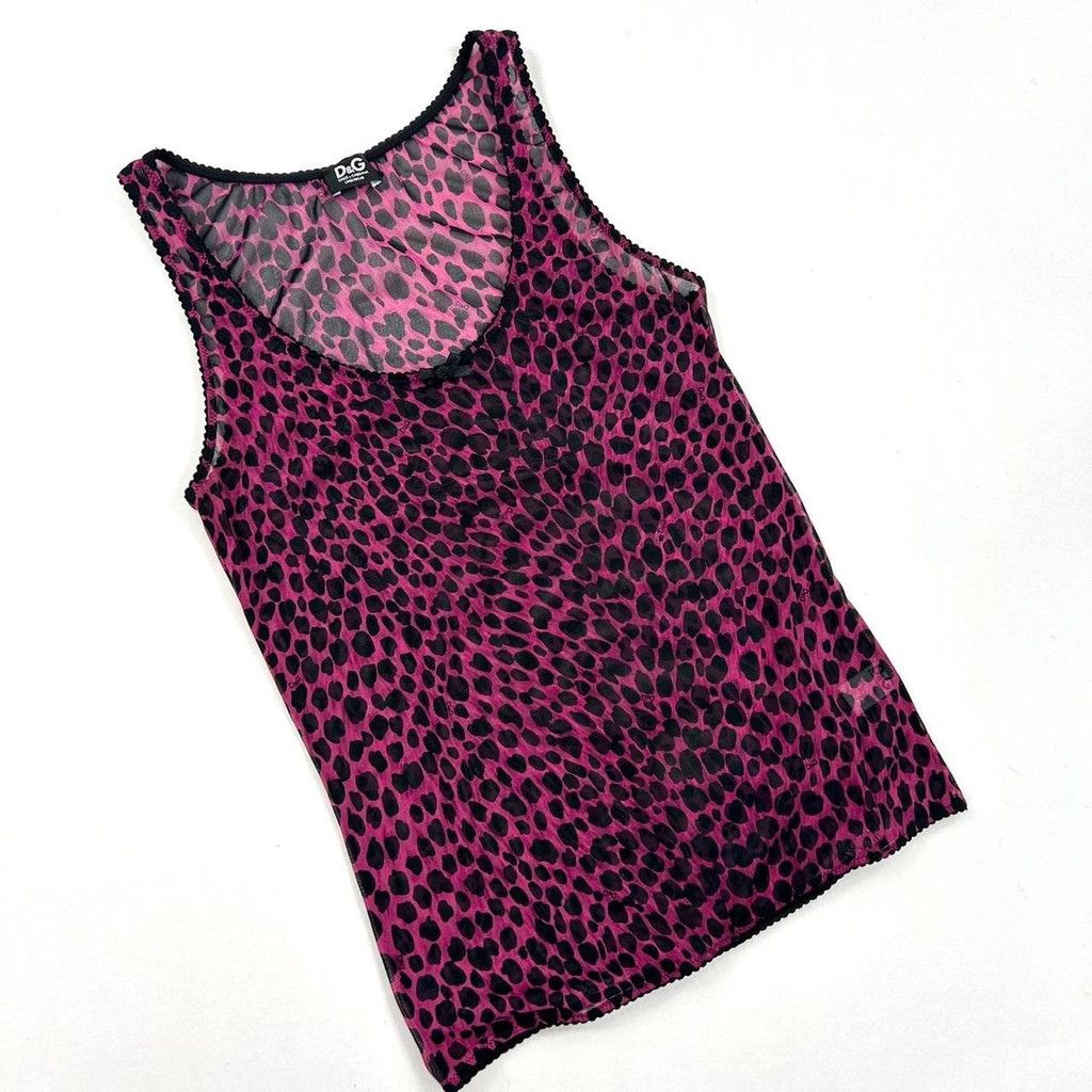 Dolce & Gabbana y2k D&G pink and black mesh cheetah print tank top Size S / US 4 / IT 40 - 1 Thumbnail