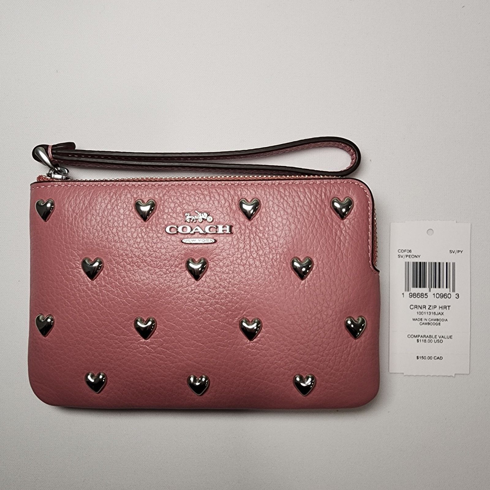Coach COACH CDF06 Corner Zip Wristlet Heart Rivets Peony Pink Size ONE SIZE - 1 Thumbnail