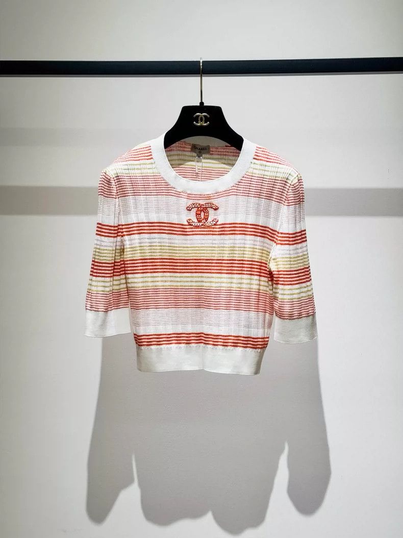 Chanel Chanel Striped Knit Short Sleeve Top- DMC Size US S / EU 44-46 / 1 - 1 Thumbnail