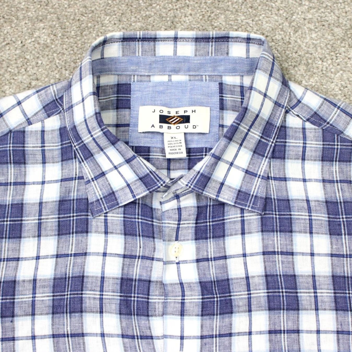 Joseph Abboud Joseph Abboud Shirt Mens XL Blue/White Plaid Linen Poly Blend Short Sleeve Size US XL / EU 56 / 4 - 4 Thumbnail