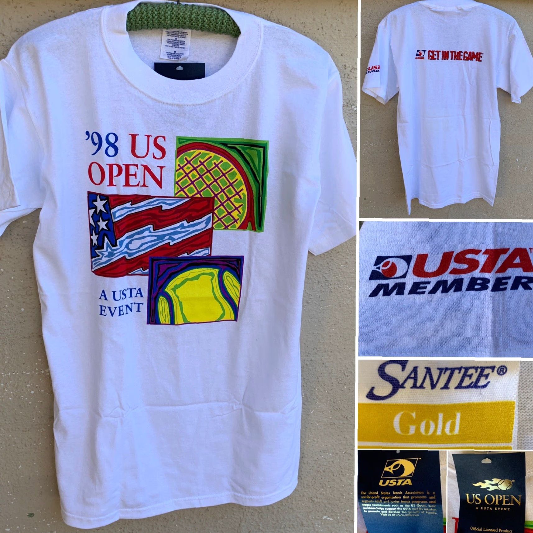 Vintage Santee Gold US Open Shirt US Open Graphic Tee Shirt Mens M White 1990s Decade 1998 Vintage Shirt USA USTA Official Licensed Product Size US M / EU 48-50 / 2 - 5 Thumbnail