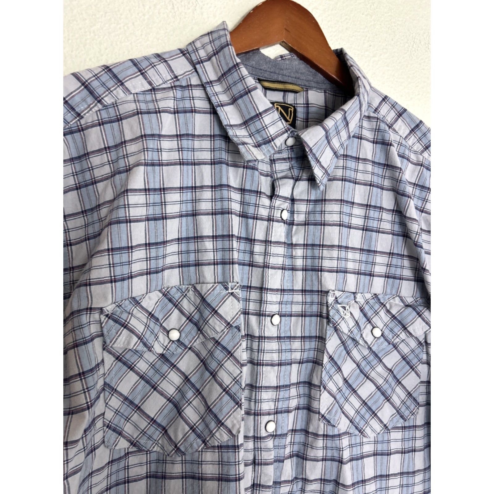 Vintage Noble Outfitters Mens XXL Short Sleeve Pearl Snap Shirt Blue Plaid Cotton Shirt Size US XXL / EU 58 / 5 - 4 Thumbnail