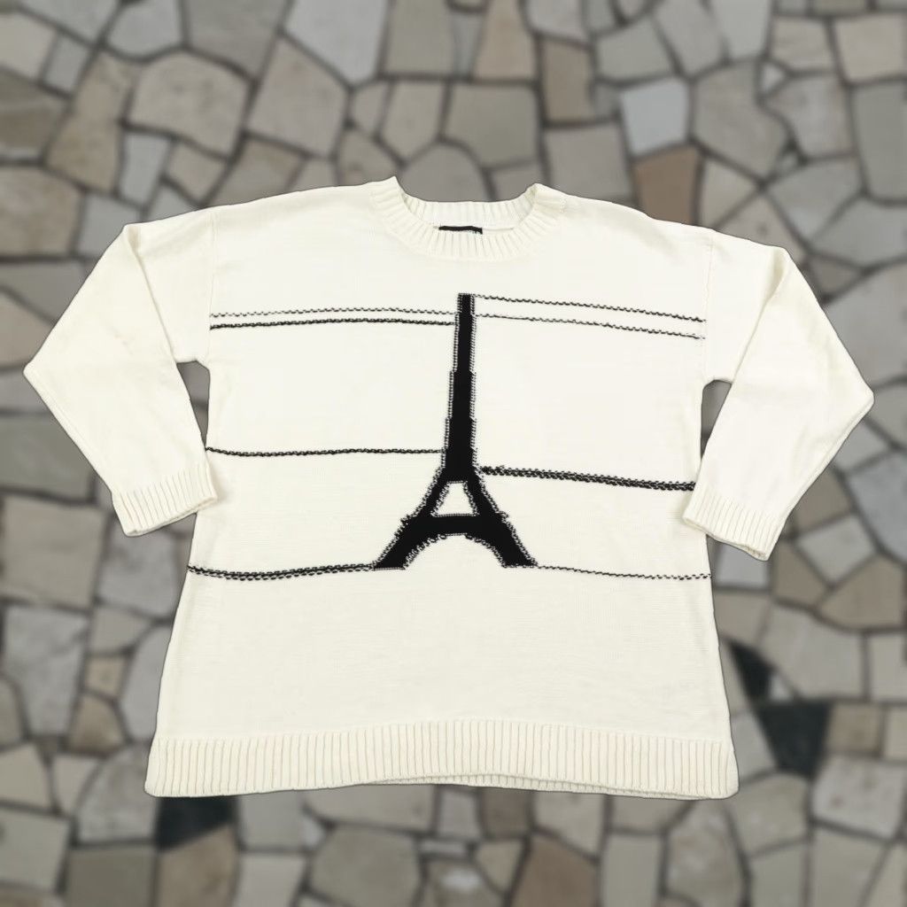 Karl Lagerfeld Karl Lagerfeld Sweater Womens Large White Black Eiffel Tower Knit Pullover Paris Designer All Seasons Size L / US 10 / IT 46 - 1 Thumbnail