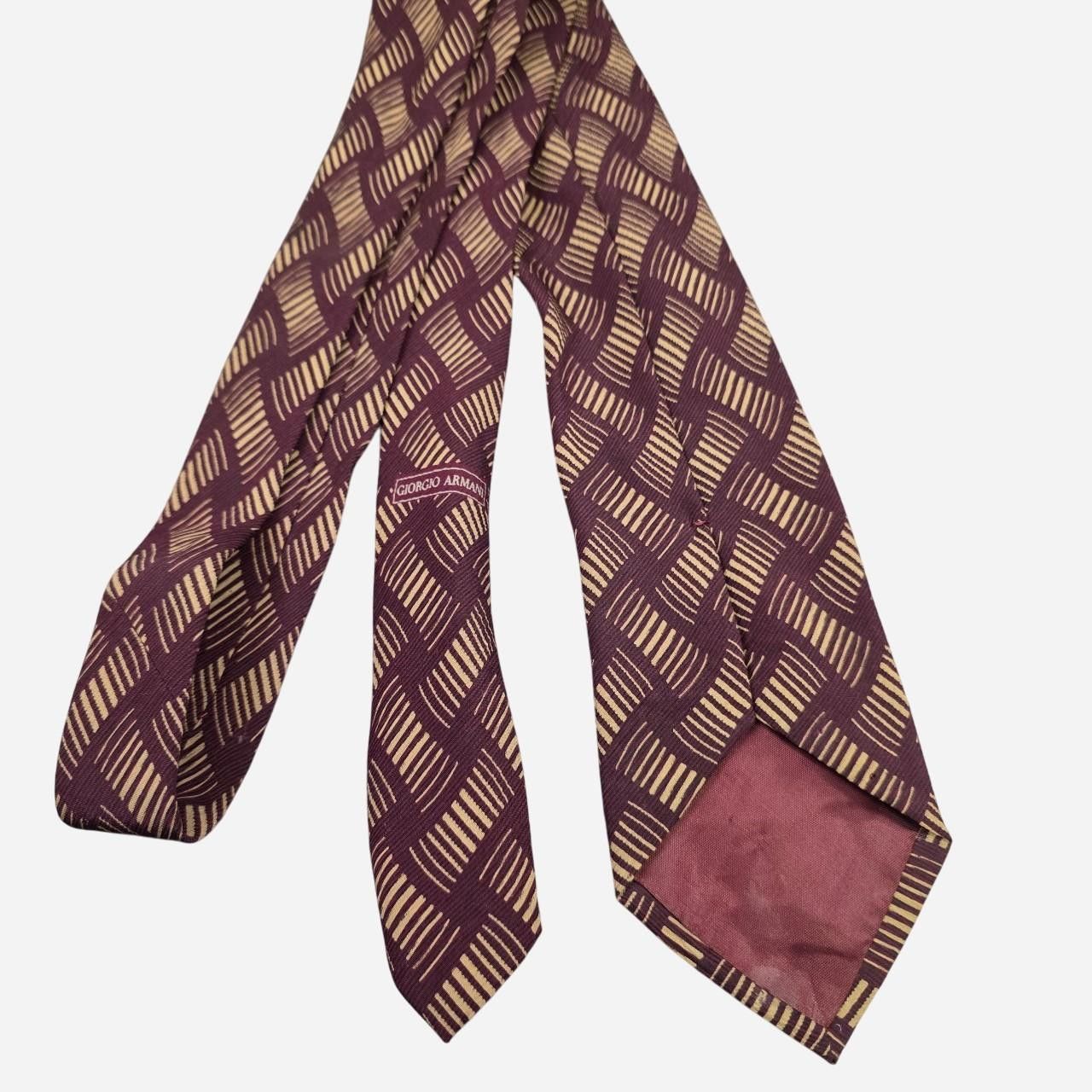 Giorgio Armani Vintage Giorgio Armani Burgundy and Tan Pattern Neck Tie Size ONE SIZE - 2 Thumbnail