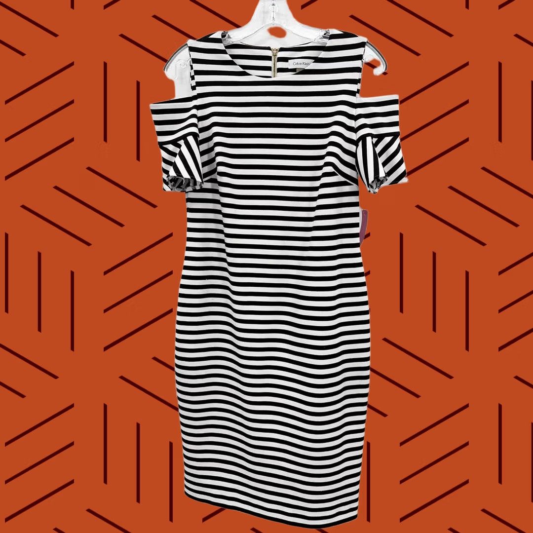 calvin klein striped a line dress Women's Tie-Waist A-Line Dress