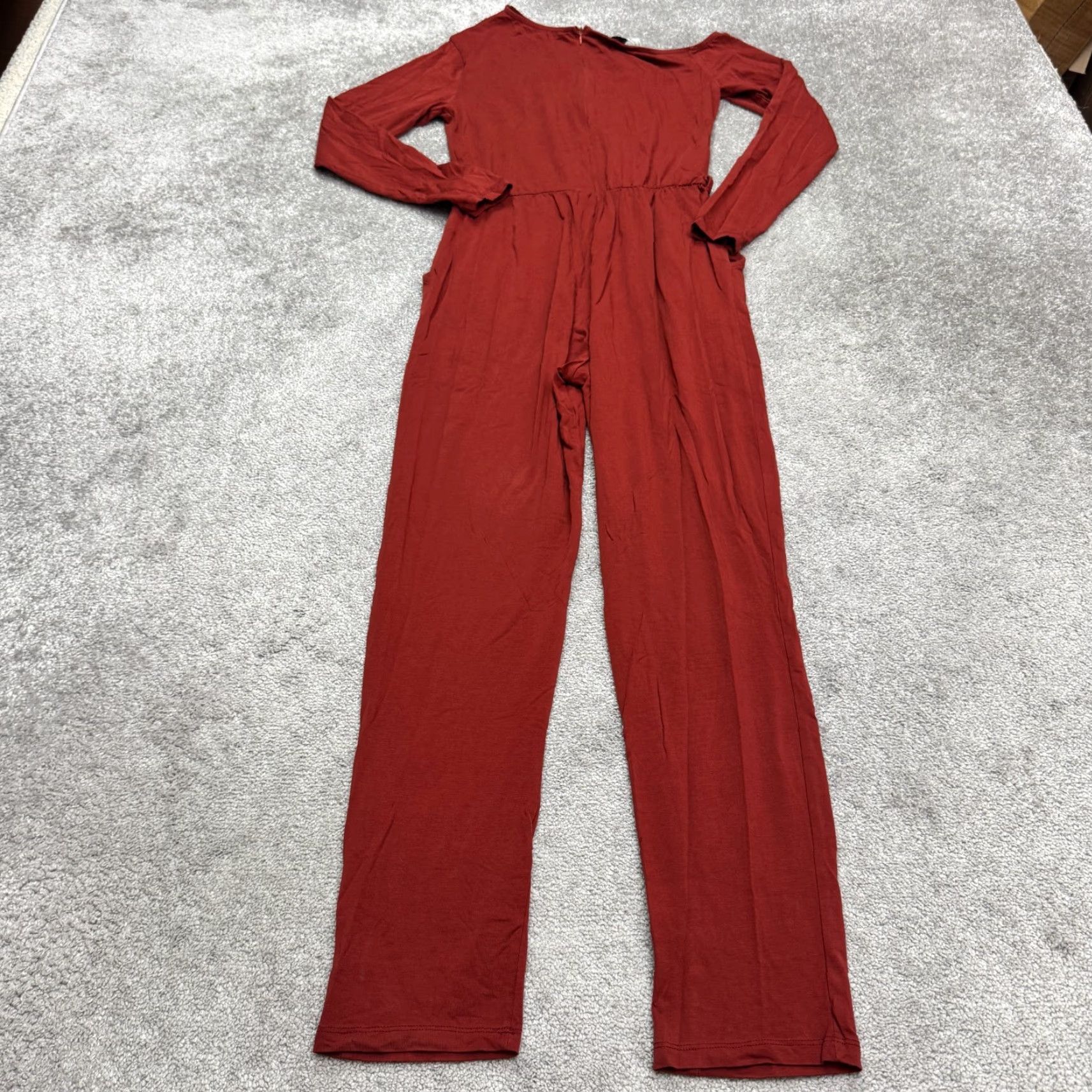 Vintage Little Mistress Jumpsuit Women 6 Red Long Sleeves Asymmetric Neck Pocket Stretch Casual Travel Classic Womens Size M / US 6-8 / IT 42-44 - 2 Thumbnail