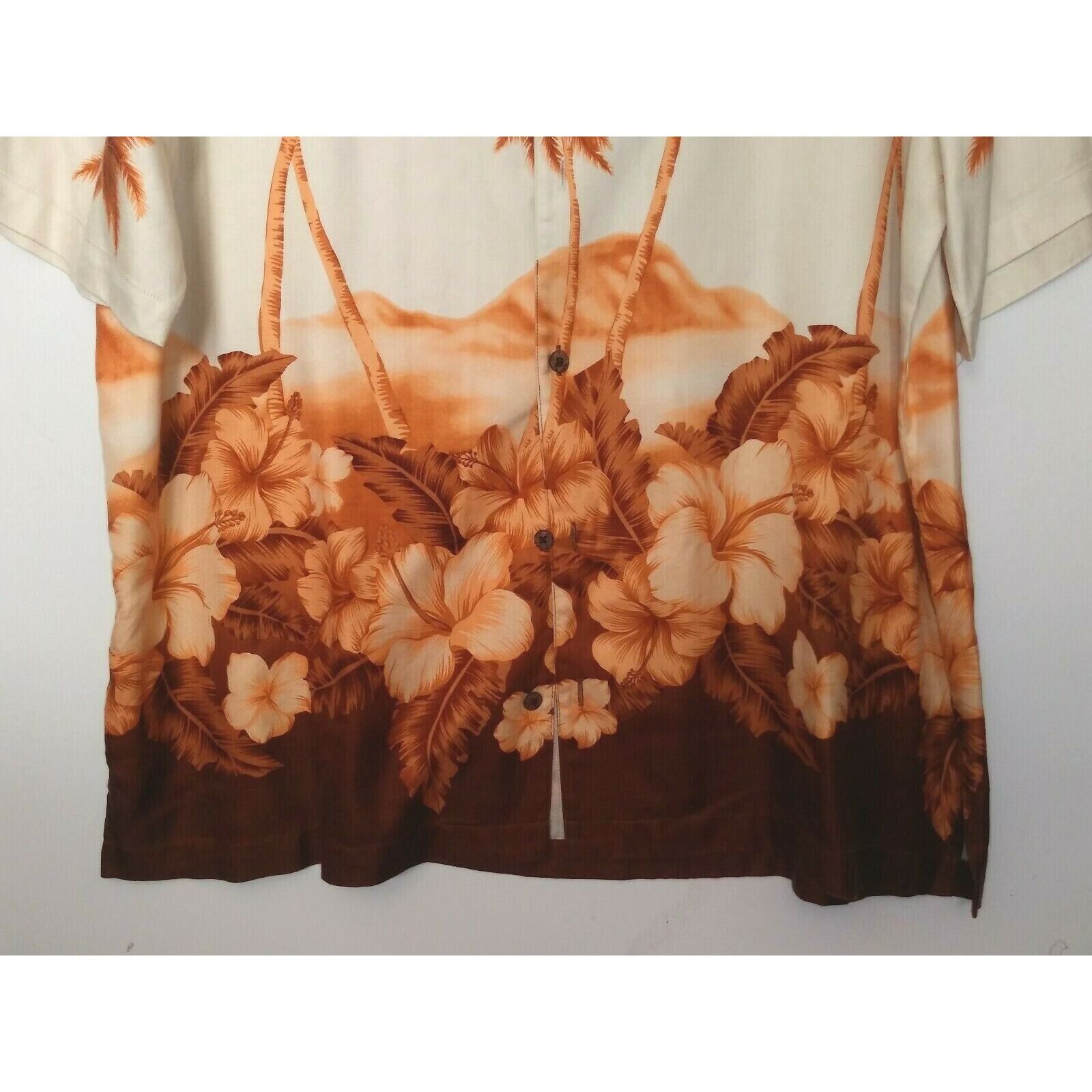 Jos. A. Bank Jos A Bank Mens Silk Hawaiian Shirt XL Button Up Cream Brown Size US XL / EU 56 / 4 - 5 Thumbnail