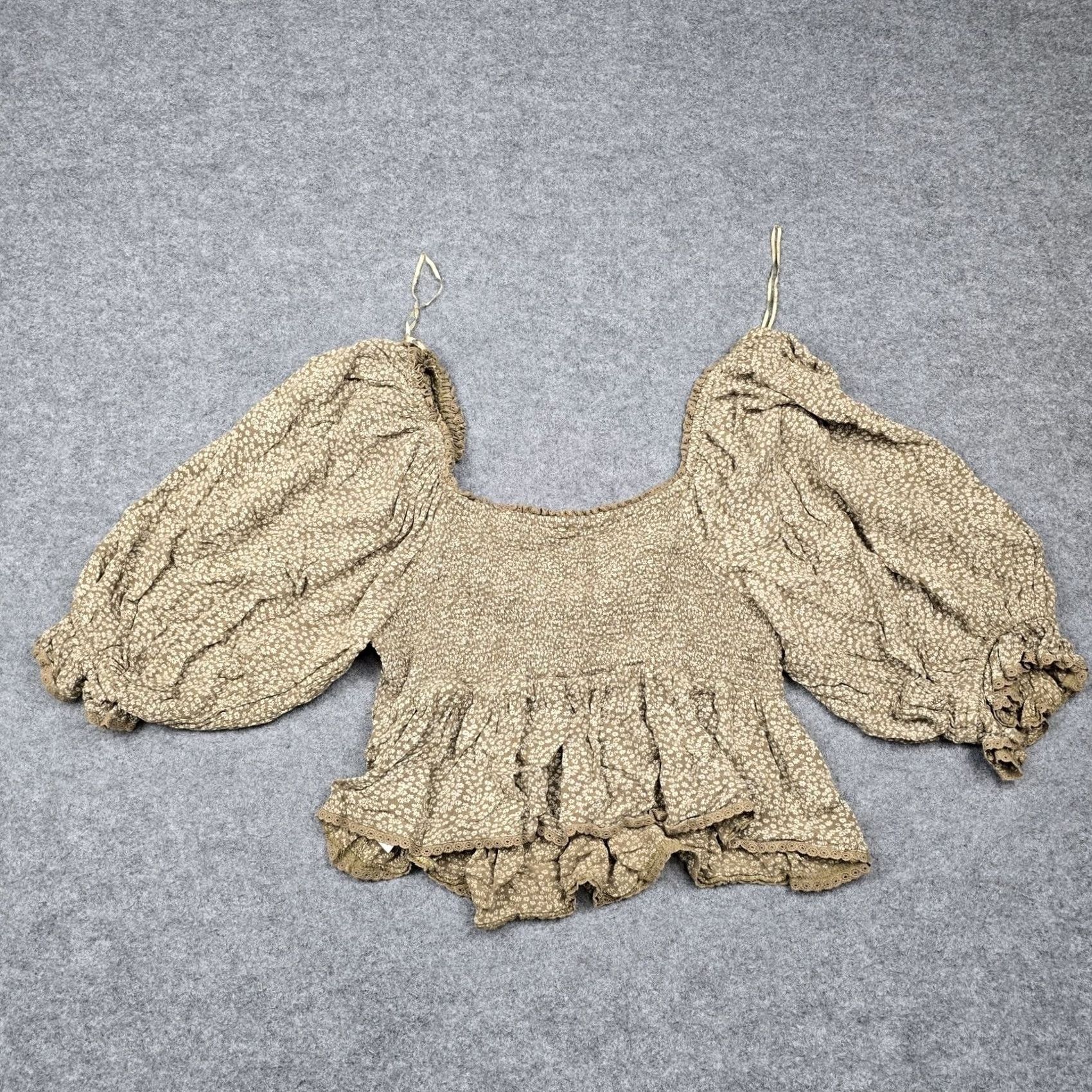 Free People Free People Womens Blouse Small Beige Floral Off Shoulder Cropped Boho Top Size S / US 4 / IT 40 - 6 Thumbnail