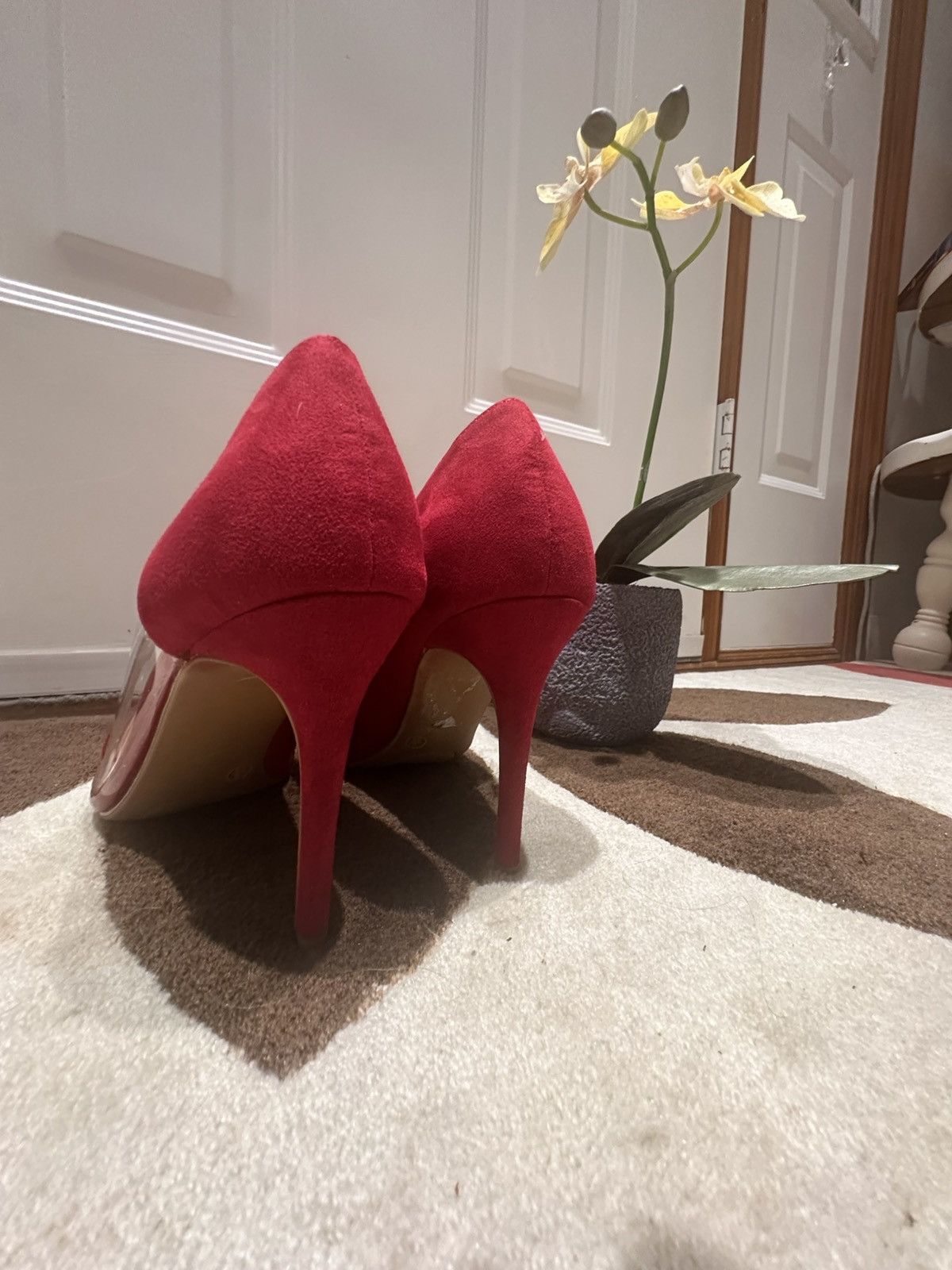 Le Chateau Le Château Red Suede PVC Panel Heels – Women’s Size 9 / 39 Size US 9 / IT 39 - 5 Thumbnail