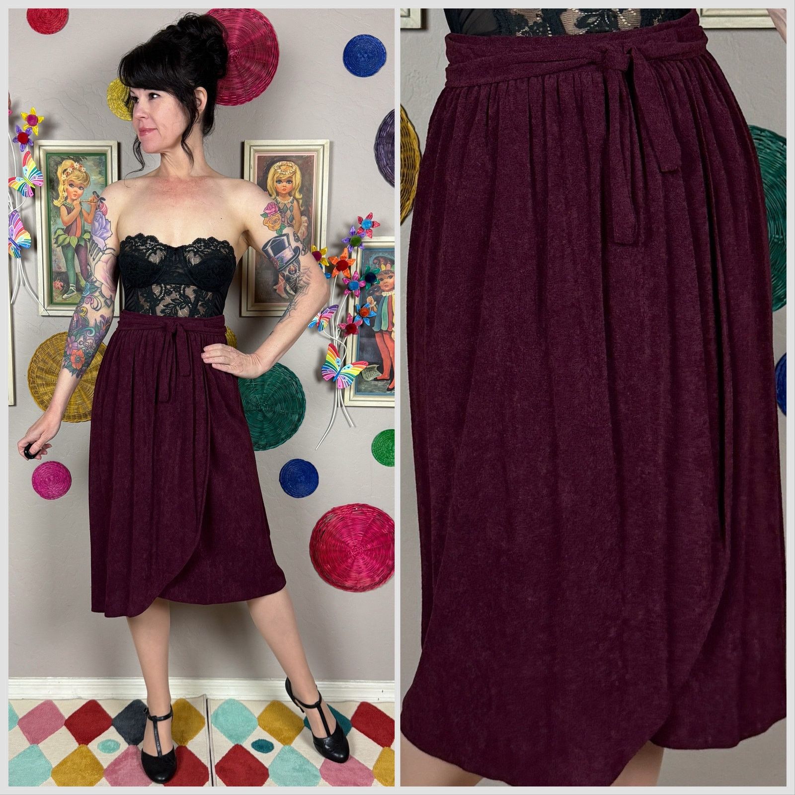 Vintage Vintage 1970s Plum Purple Terry Cloth A-Line Wrap Skirt Size 23" - 1 Thumbnail